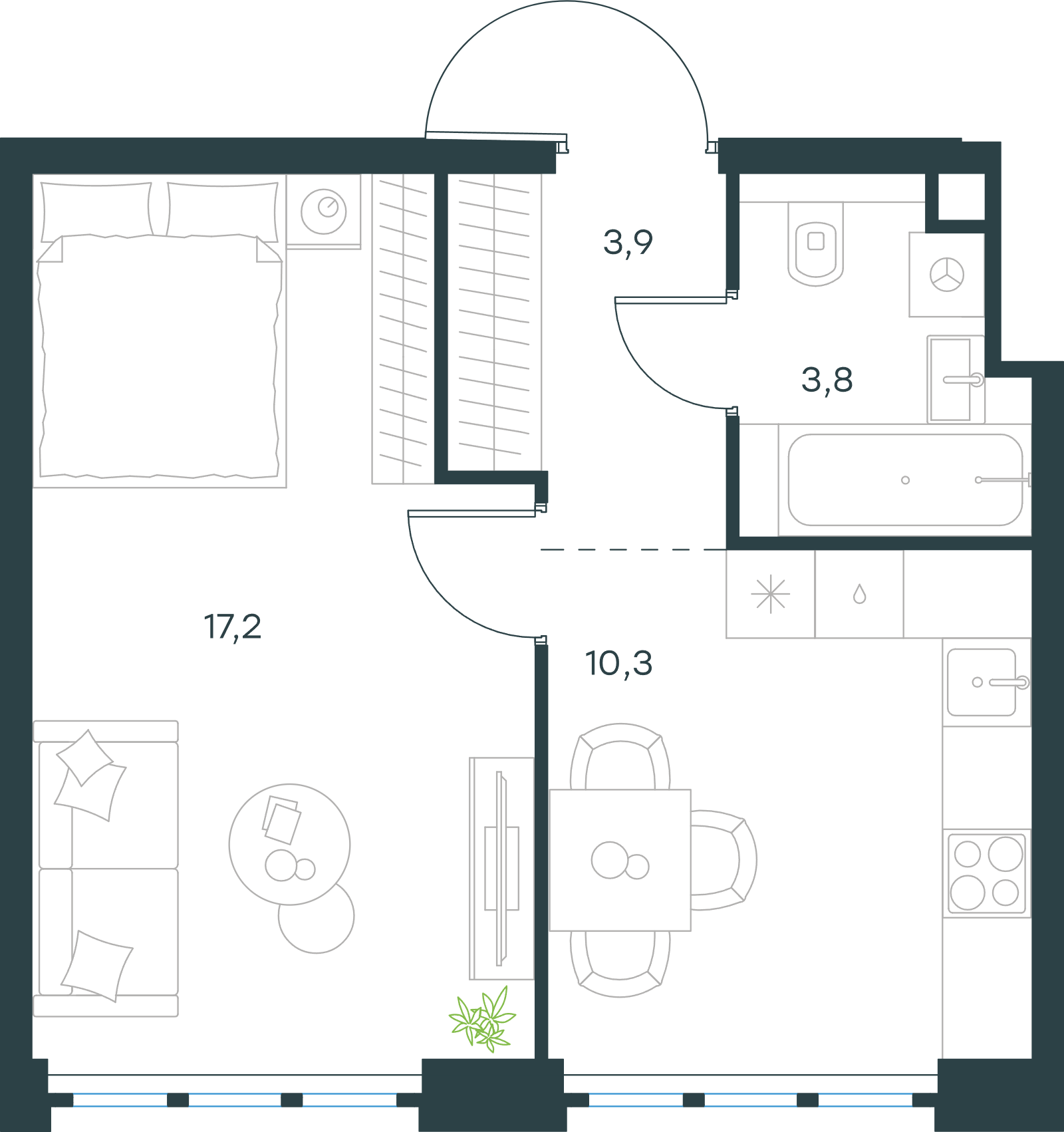 Официальная схема Левел Южнопортовая, 35,2 м²