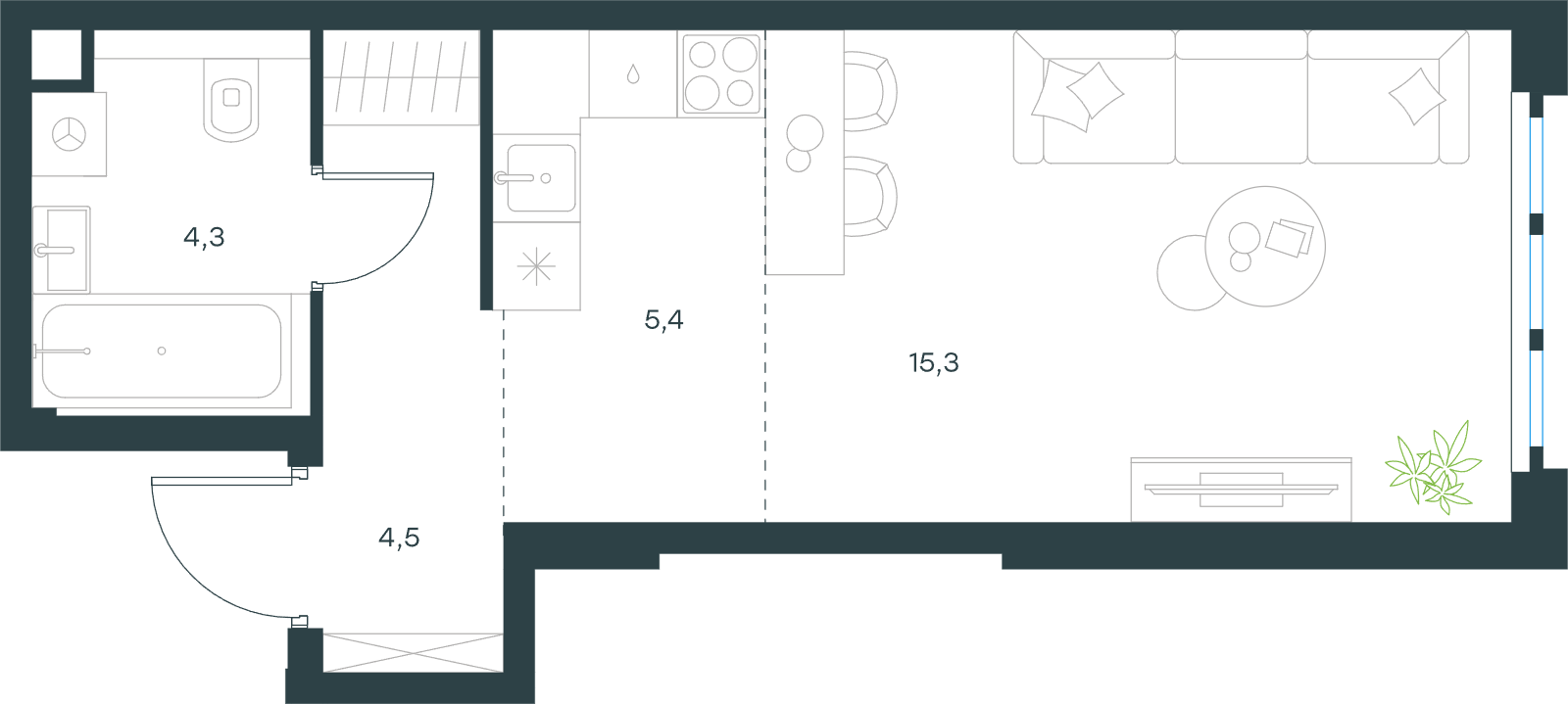 Официальная схема Левел Южнопортовая, 29,5 м²