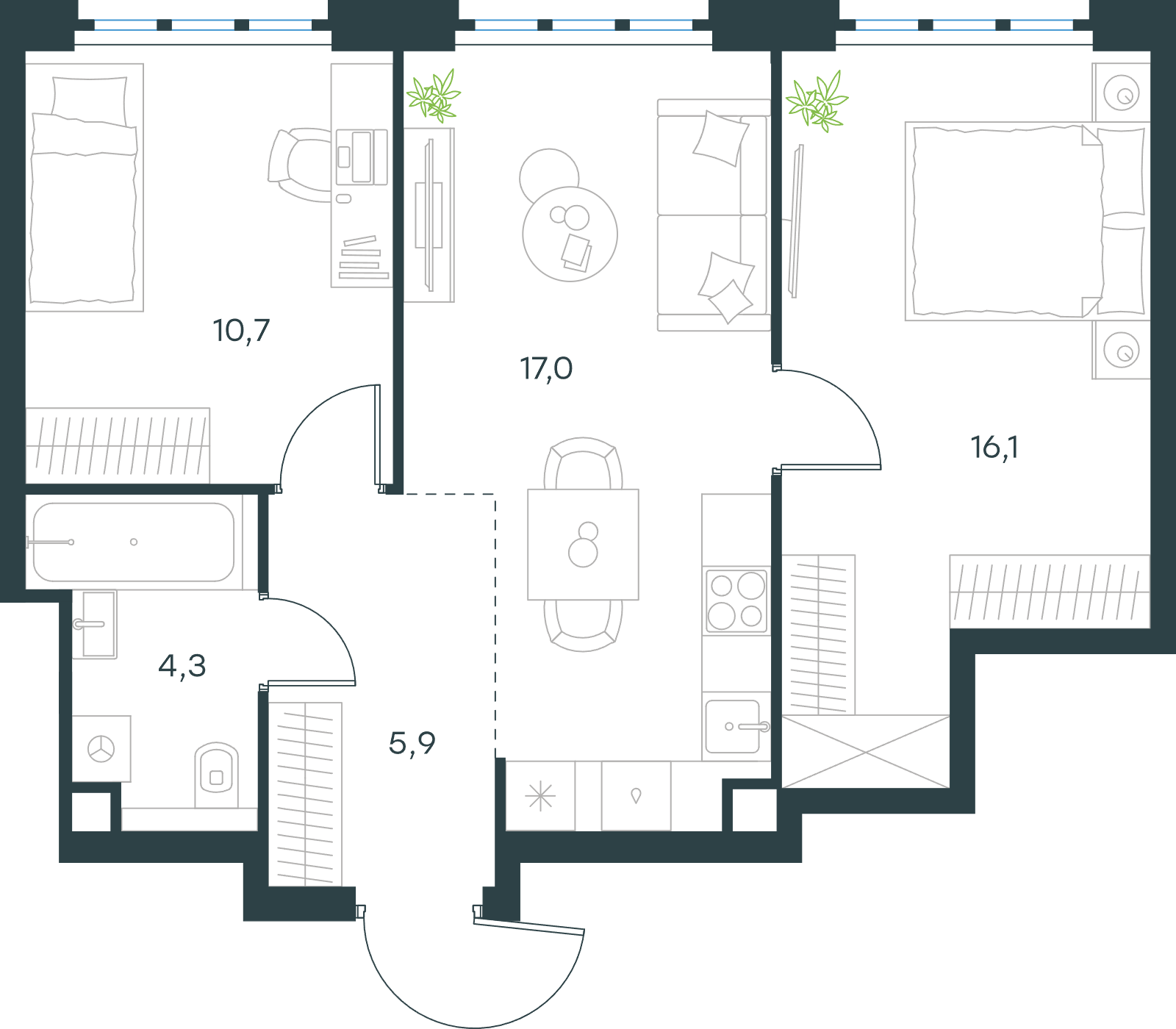 Официальная схема Левел Южнопортовая, 54 м²