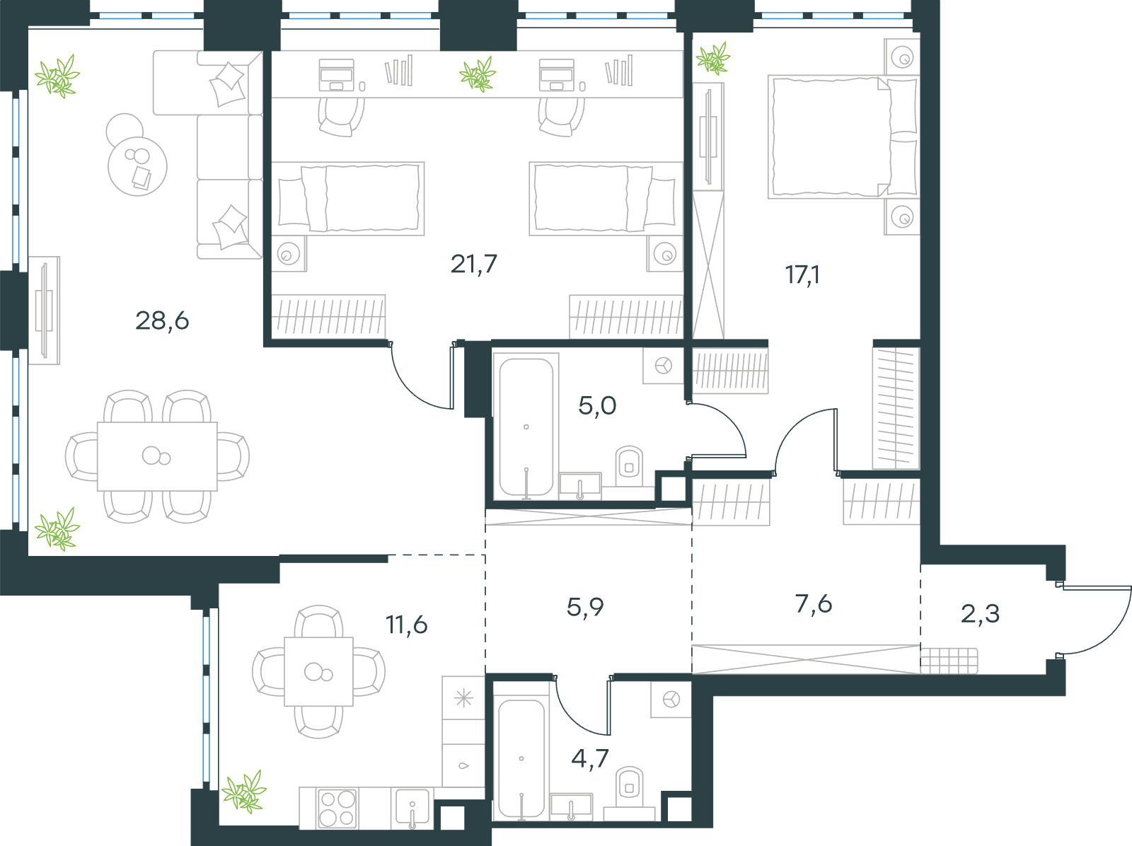 Официальная схема Левел Южнопортовая, 104,5 м²