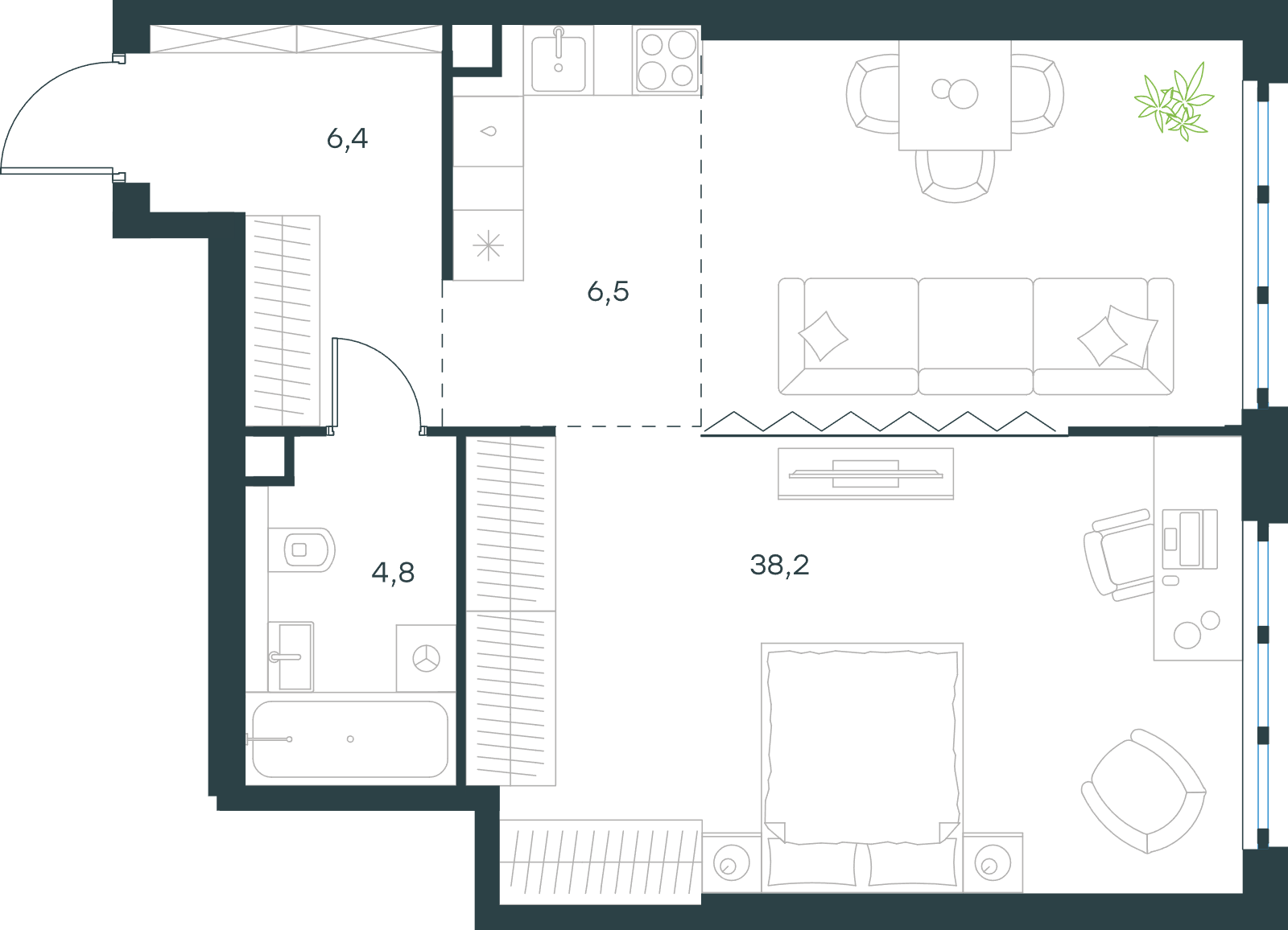 Официальная схема Левел Южнопортовая, 55,9 м²