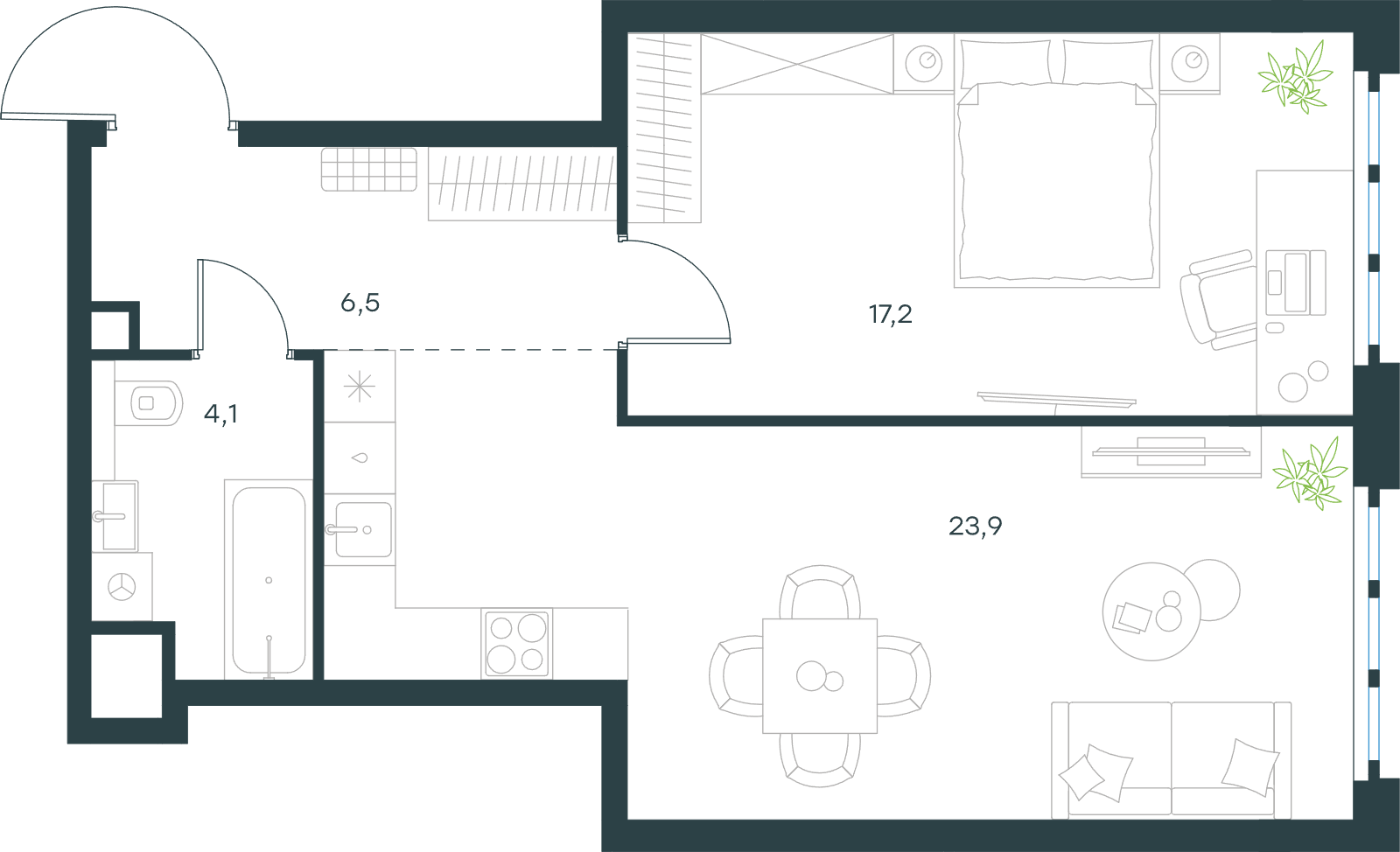 Официальная схема Левел Южнопортовая, 51,7 м²
