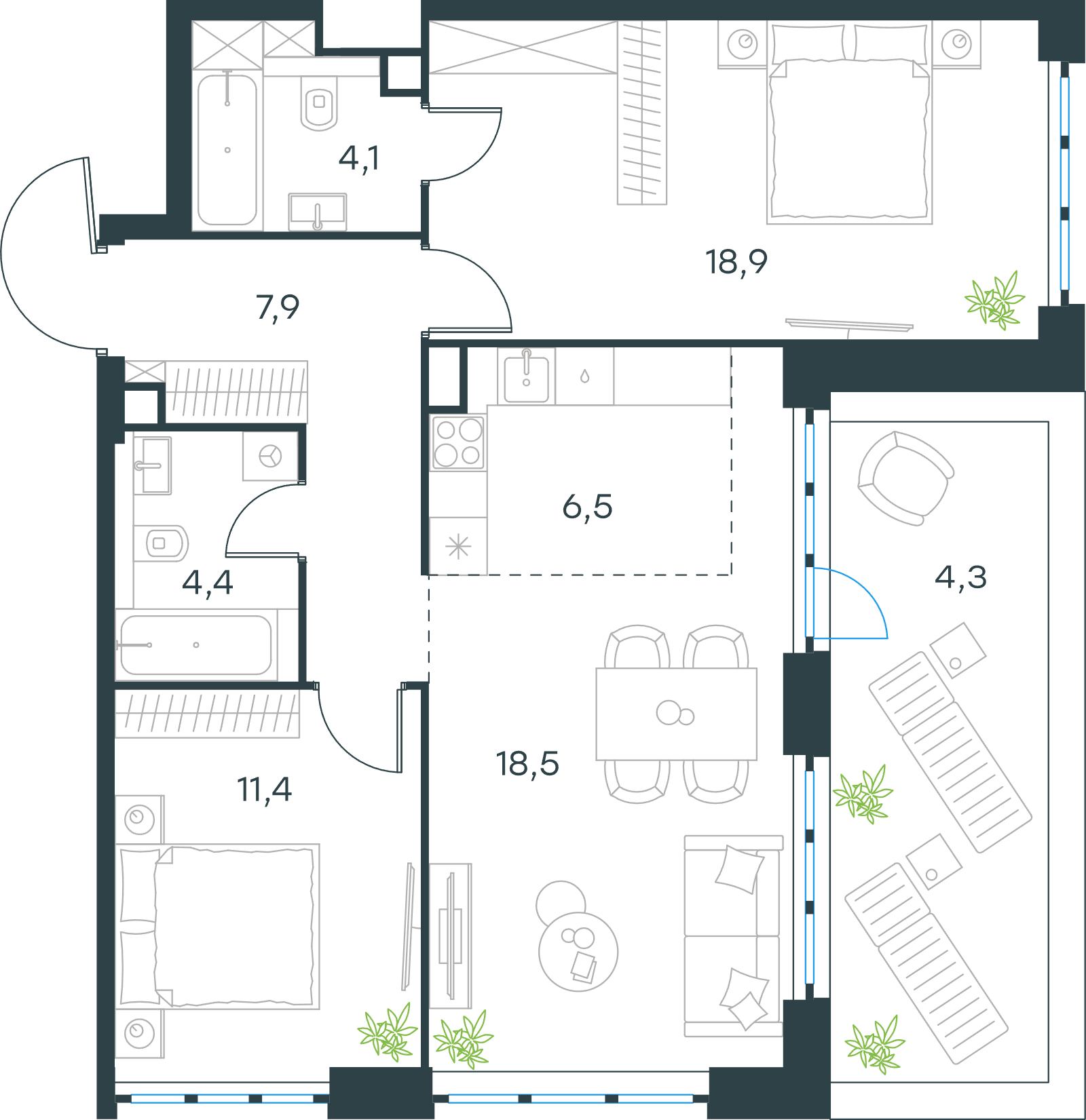 Официальная схема Левел Южнопортовая, 76 м²