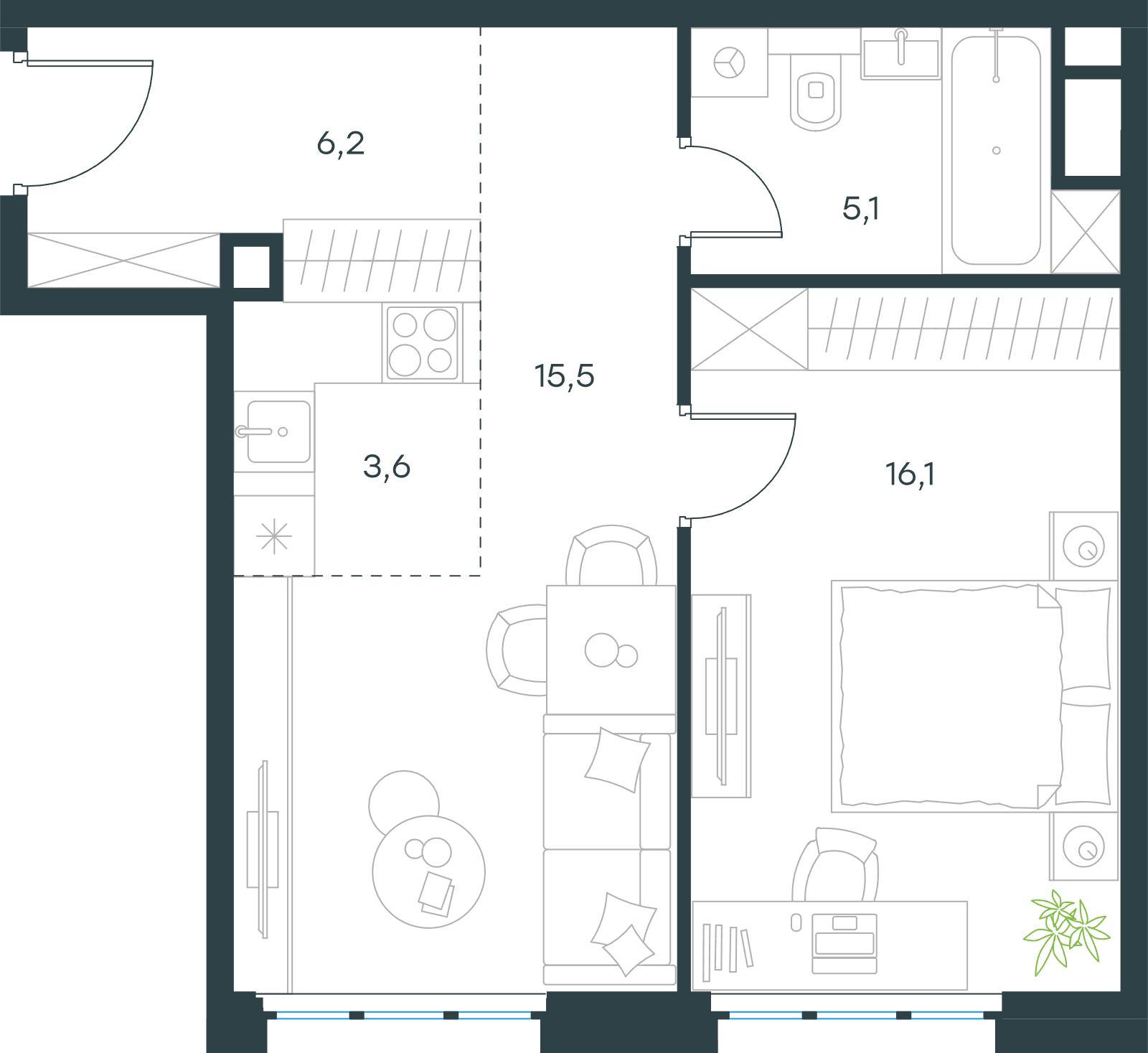 Официальная схема Левел Южнопортовая, 46,5 м²