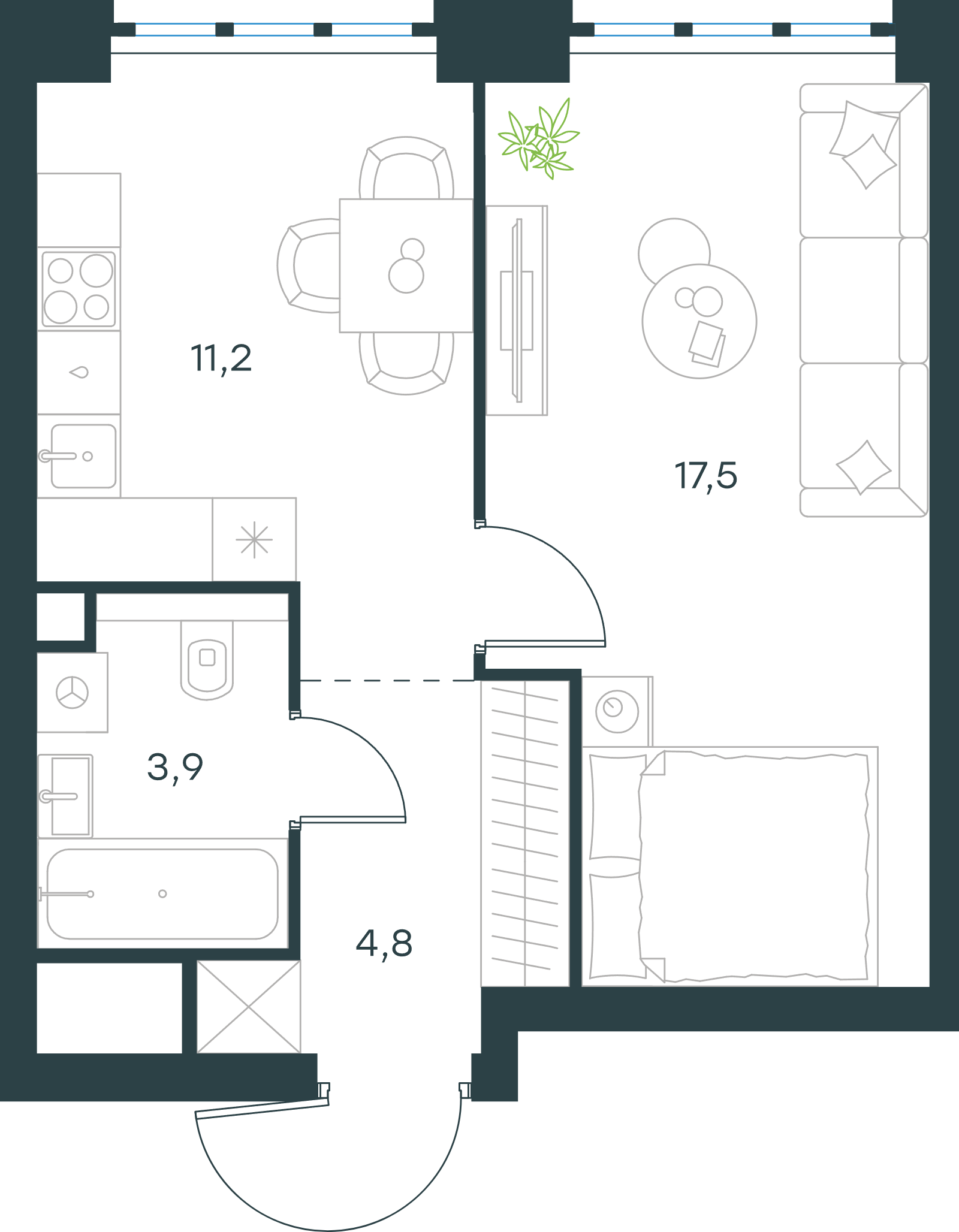 Официальная схема Левел Южнопортовая, 37,4 м²
