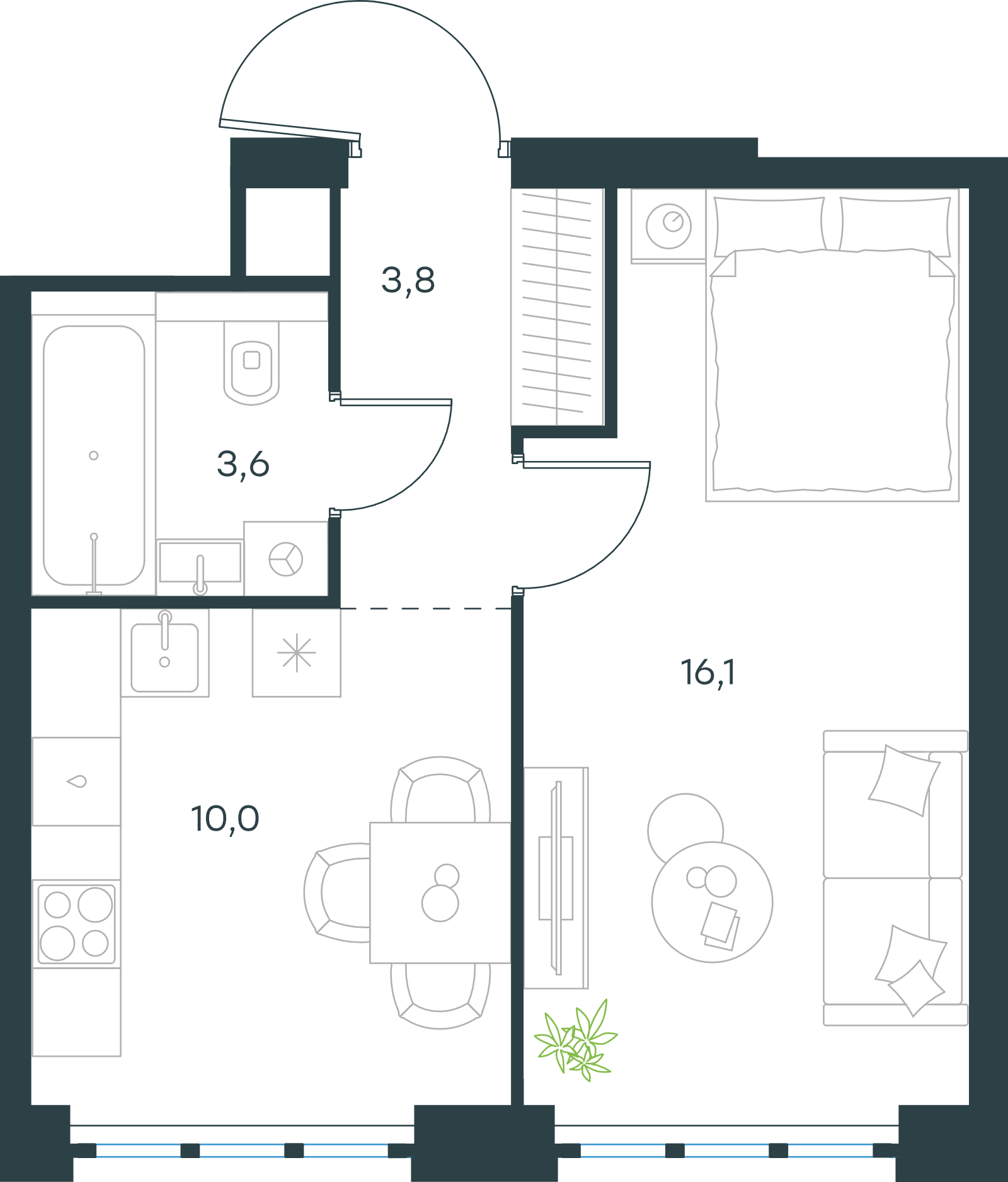 Официальная схема Левел Южнопортовая, 33,5 м²