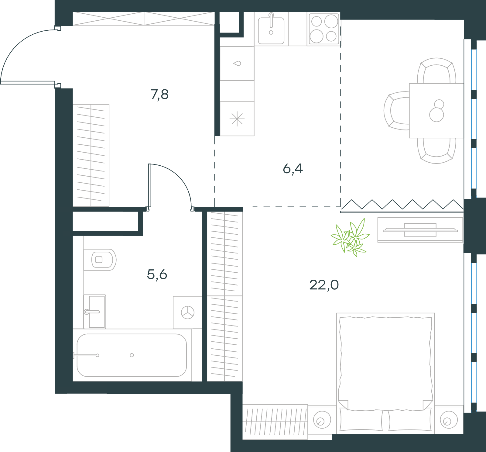 Официальная схема Левел Южнопортовая, 41,8 м²