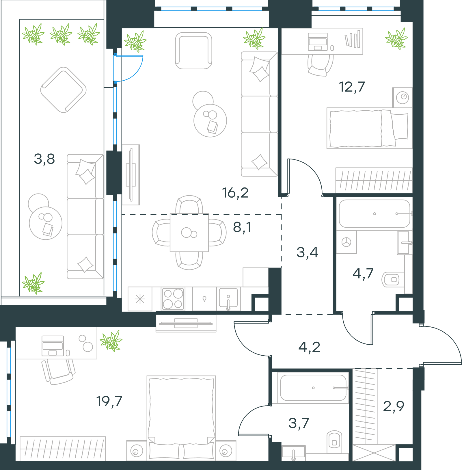 Официальная схема Левел Южнопортовая, 79,4 м²