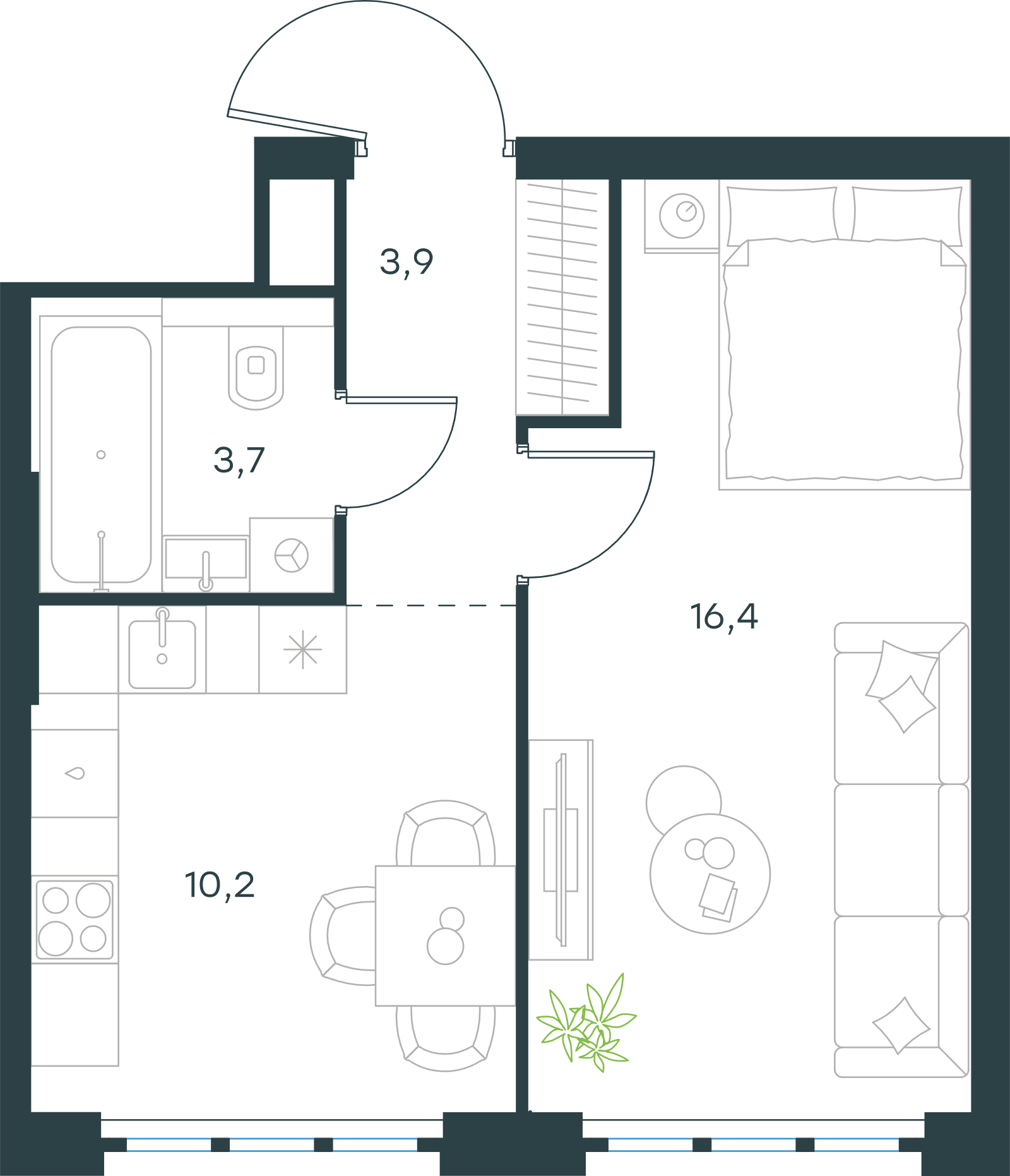 Официальная схема Левел Южнопортовая, 34,2 м²
