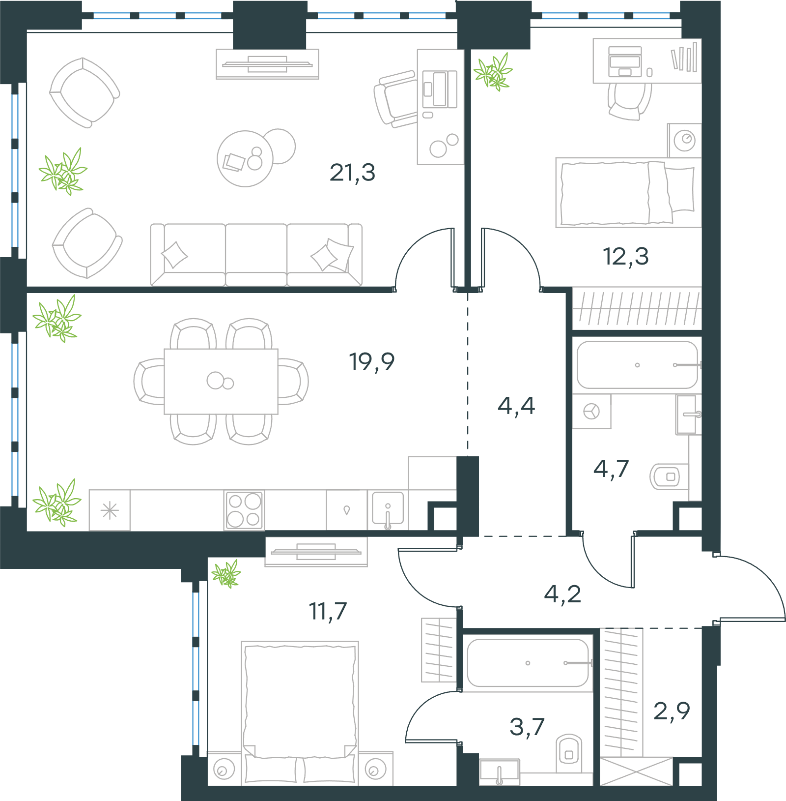 Официальная схема Левел Южнопортовая, 85,1 м²
