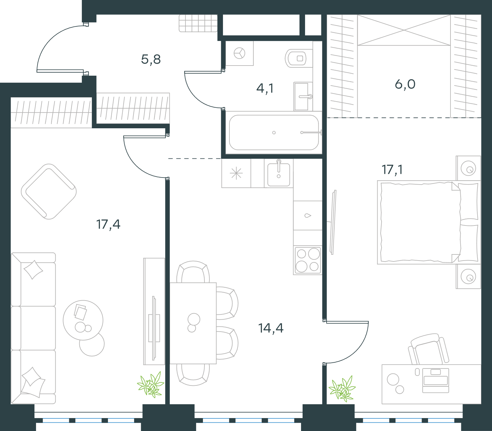 Официальная схема Левел Южнопортовая, 64,8 м²