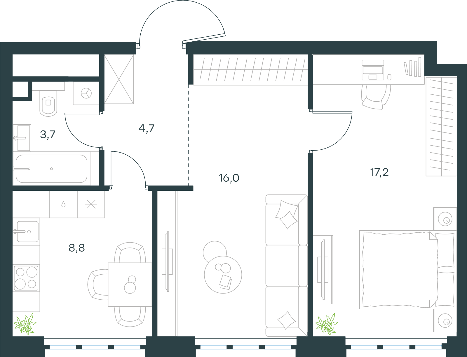 Официальная схема Левел Южнопортовая, 50,4 м²