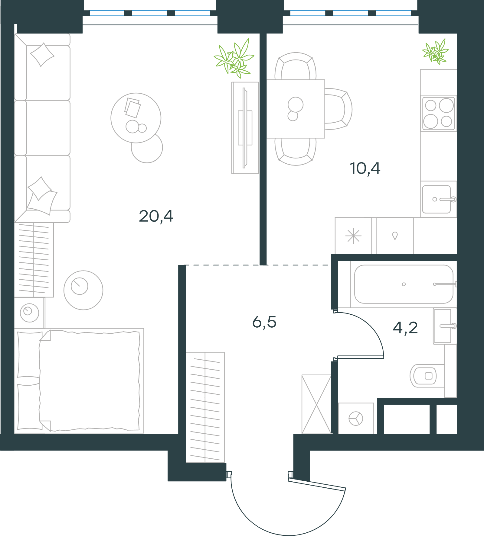 Официальная схема Левел Южнопортовая, 41,5 м²