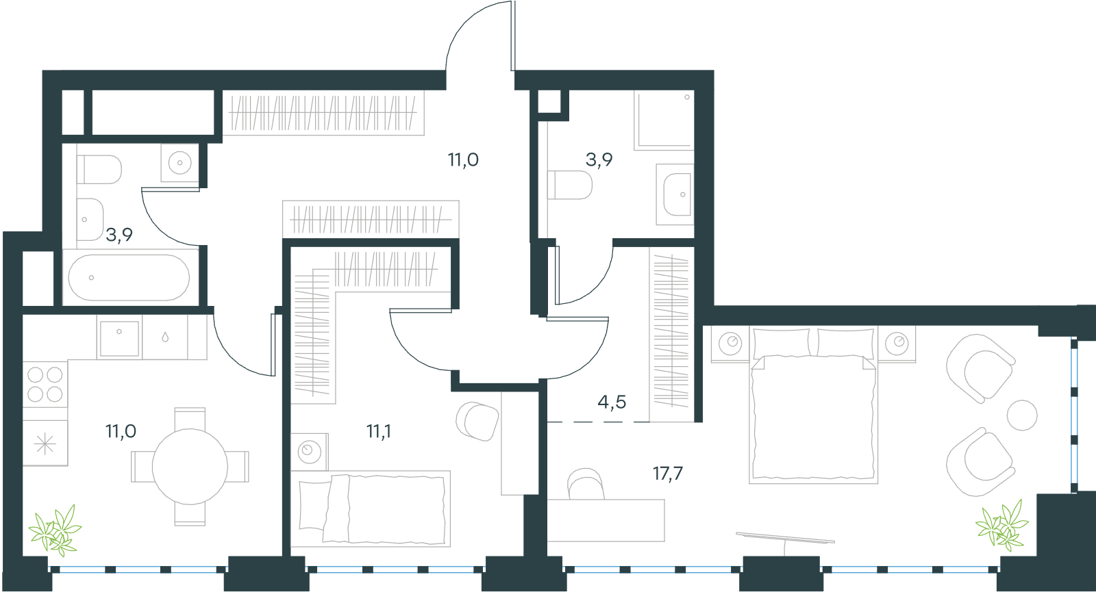 Официальная схема Левел Южнопортовая, 63,4 м²