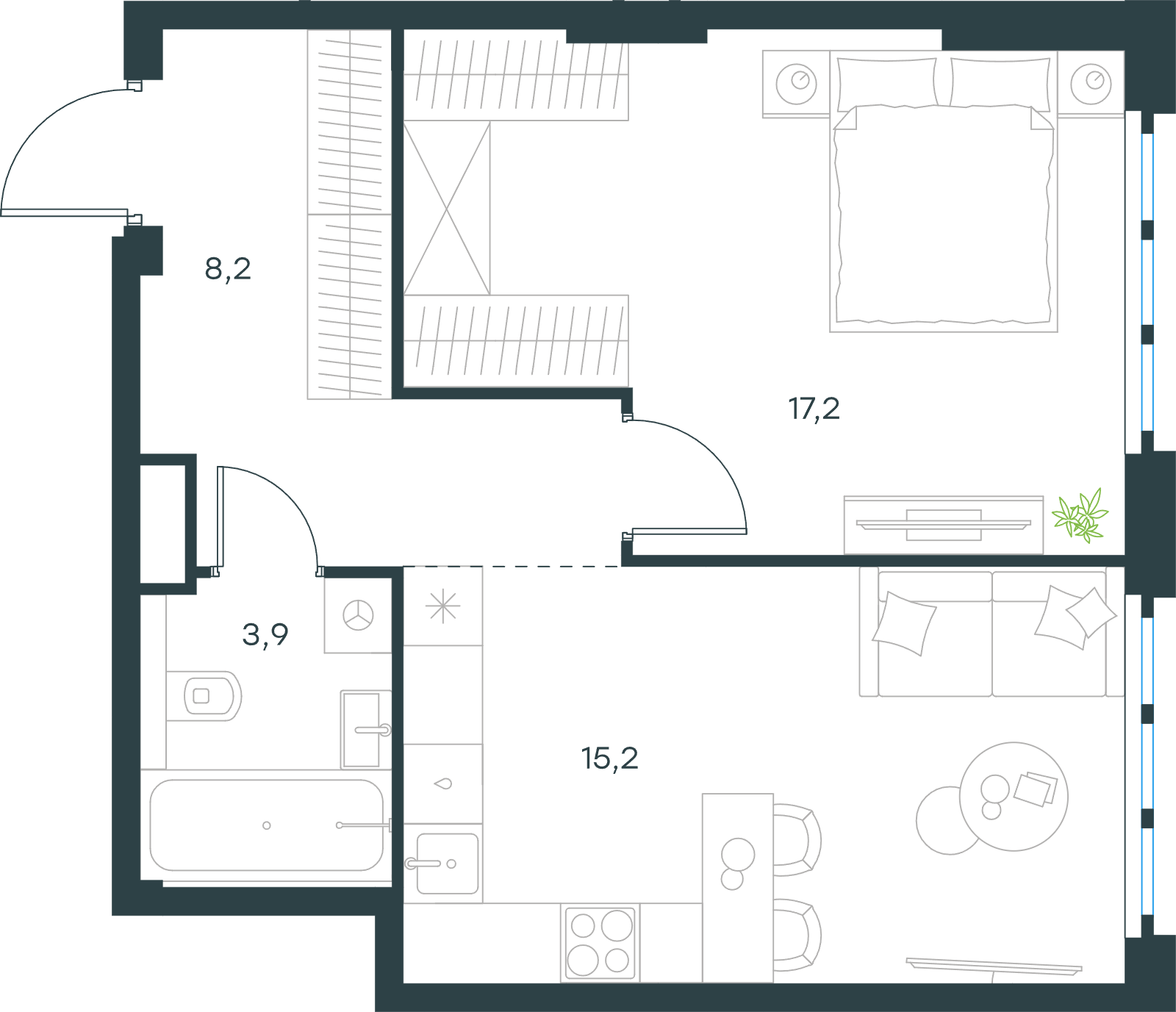 Официальная схема Левел Южнопортовая, 44,5 м²