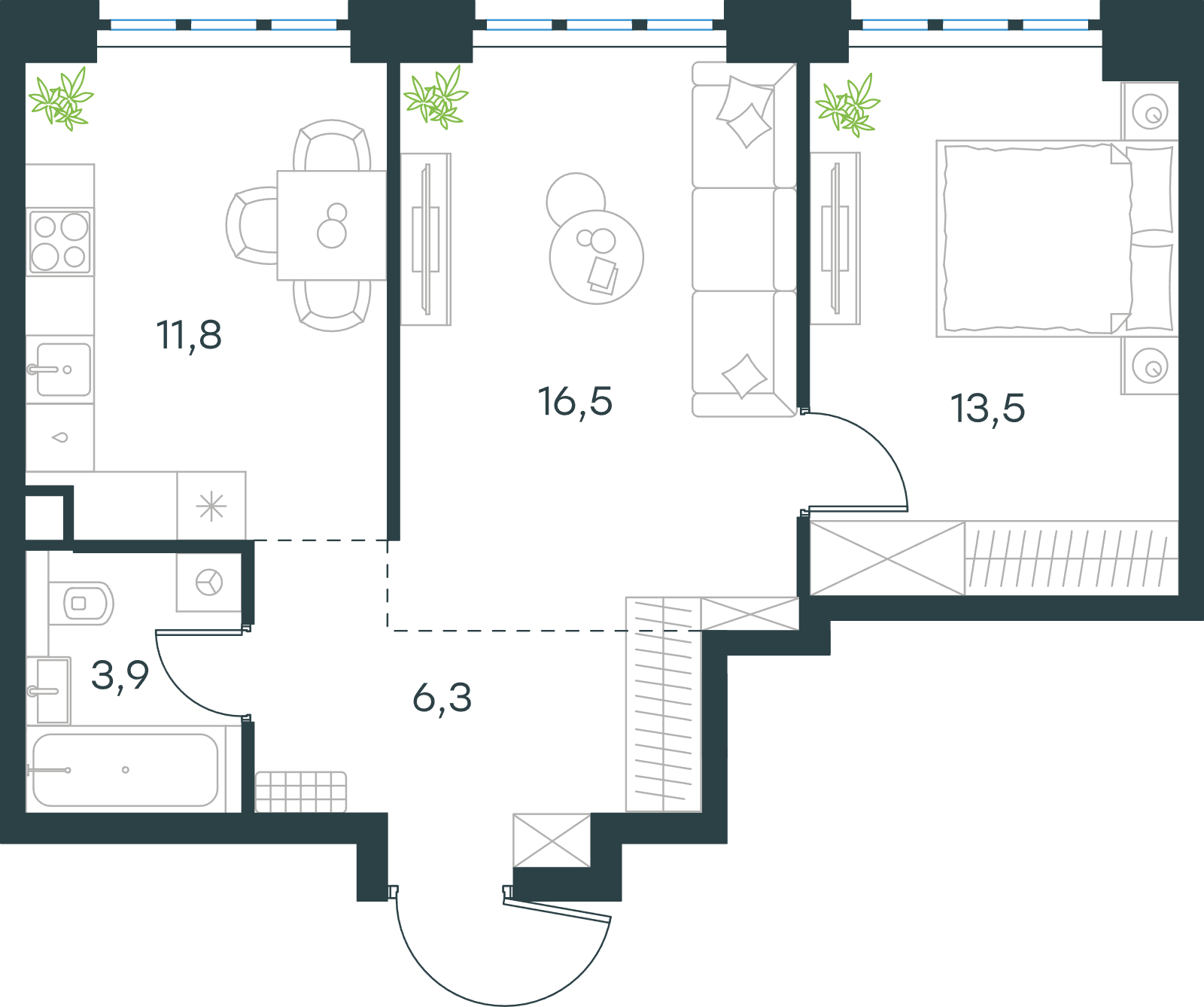 Официальная схема Левел Южнопортовая, 52 м²