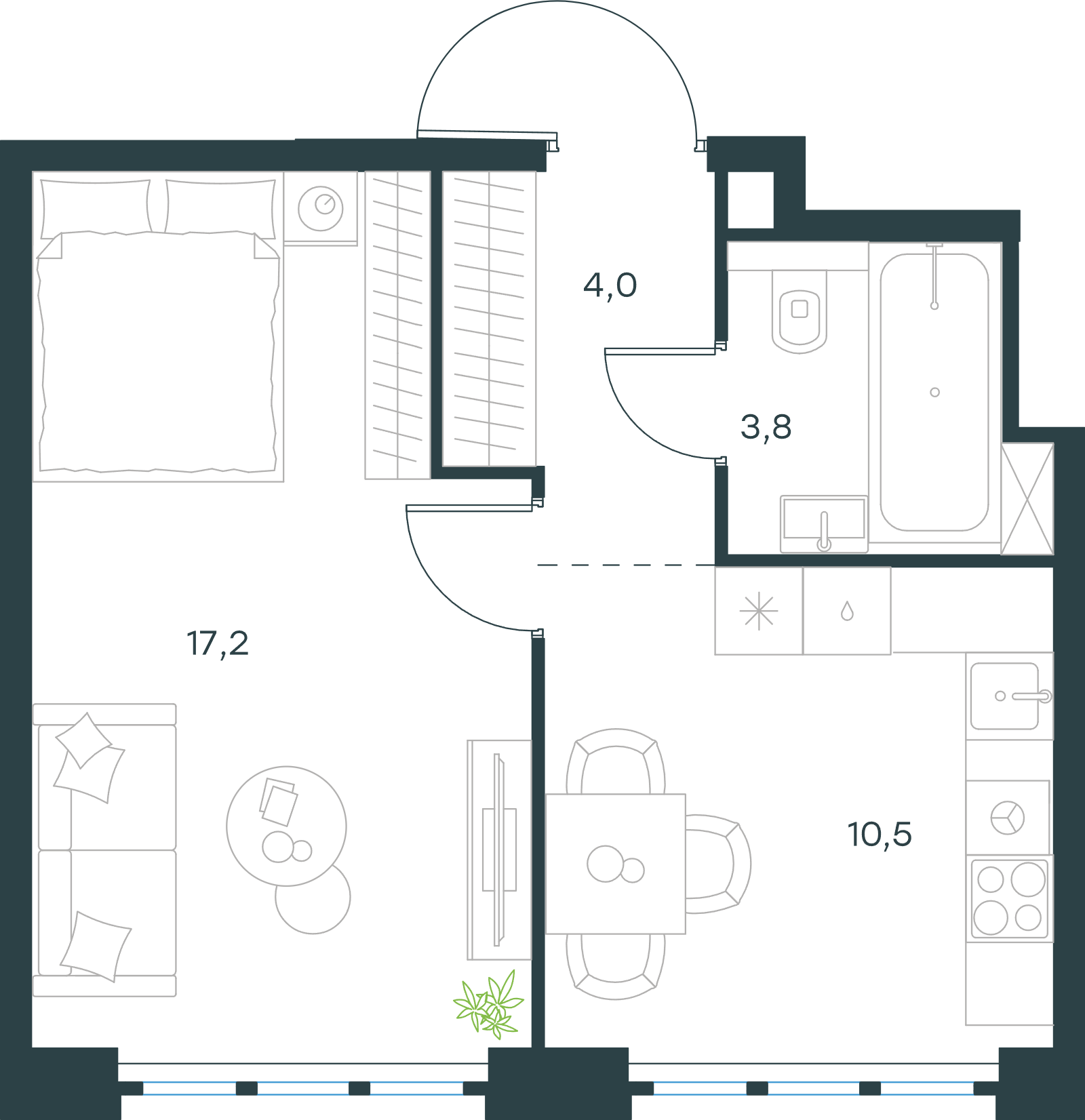 Официальная схема Левел Южнопортовая, 35,5 м²