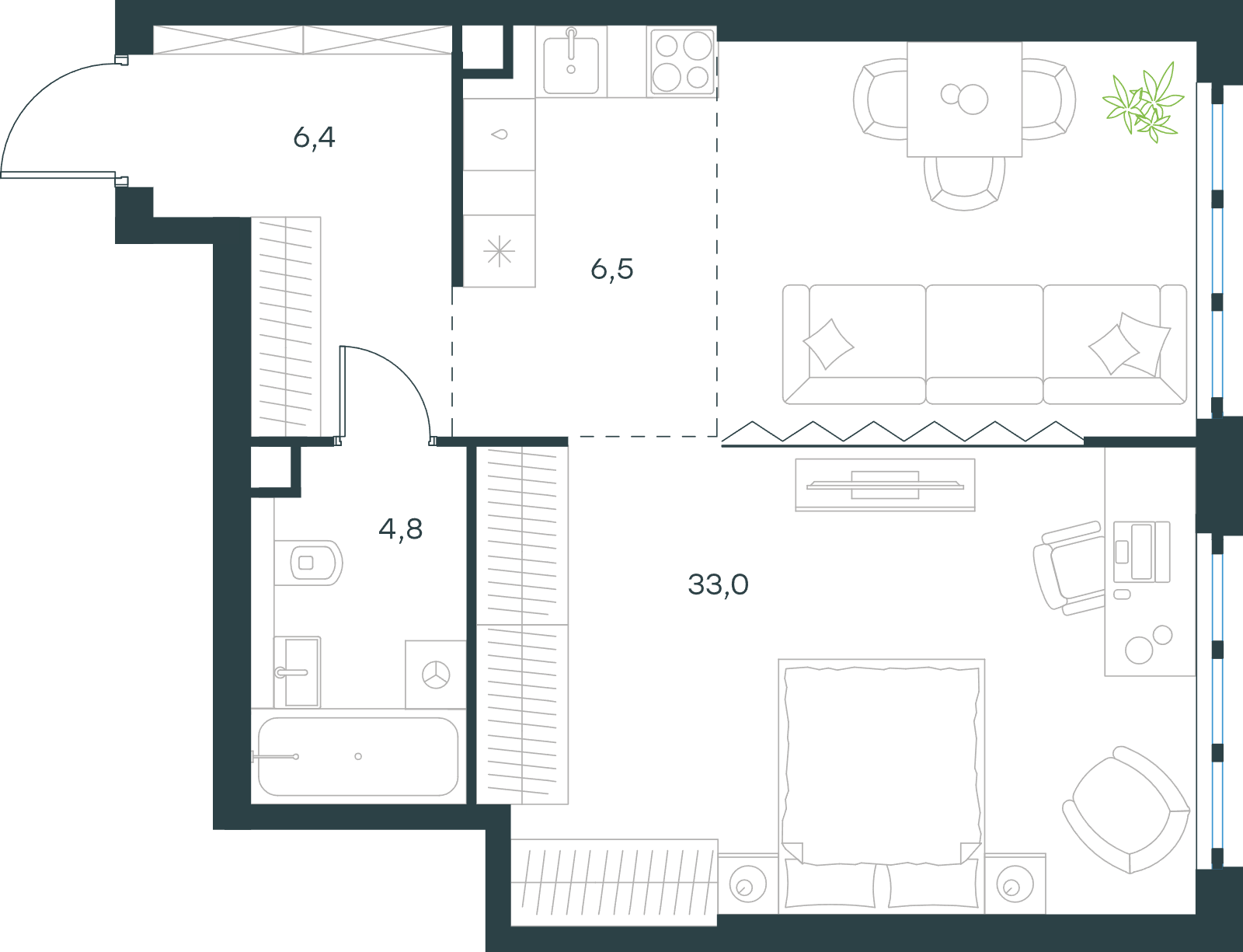 Официальная схема Левел Южнопортовая, 50,7 м²