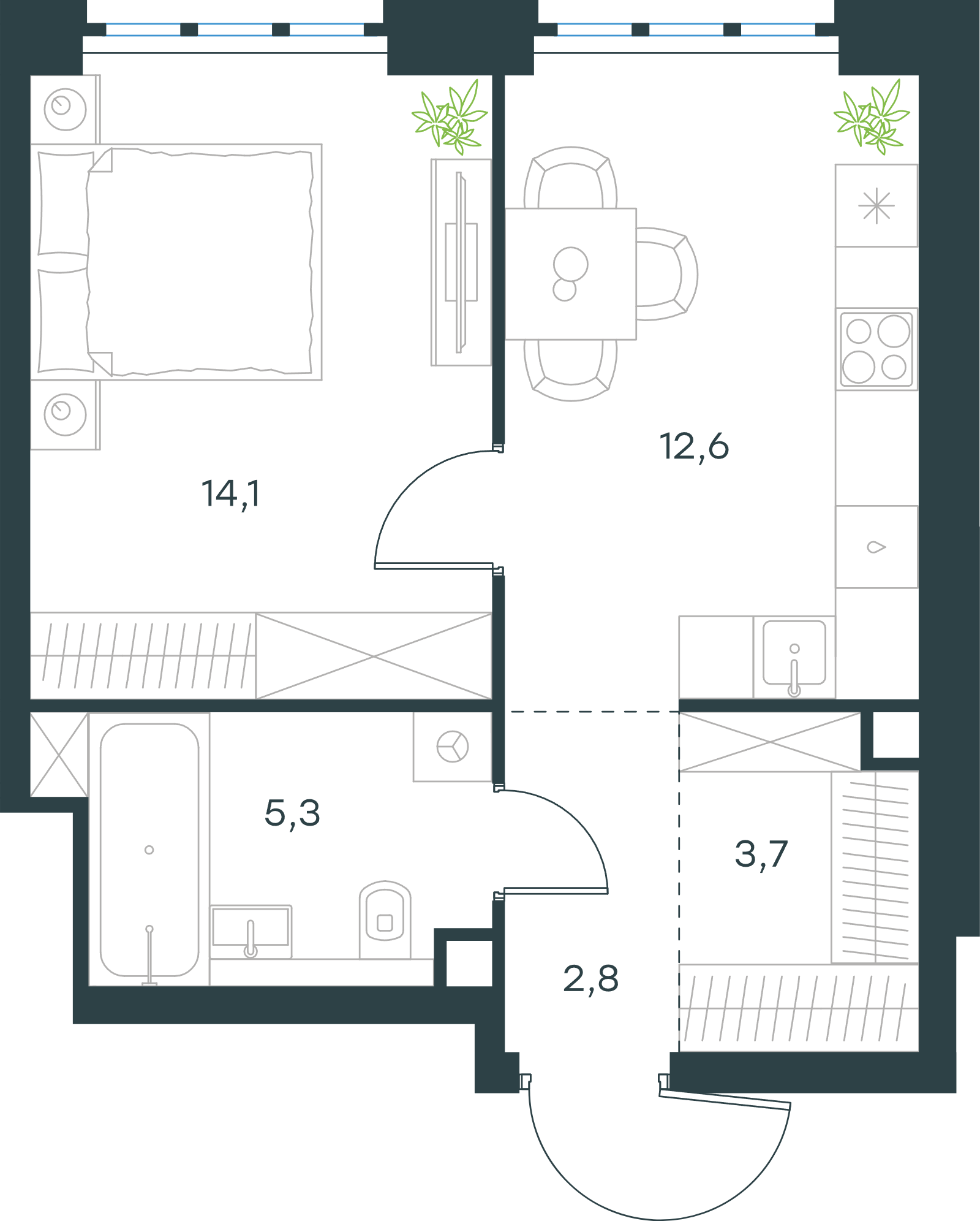 Официальная схема Левел Южнопортовая, 38,5 м²