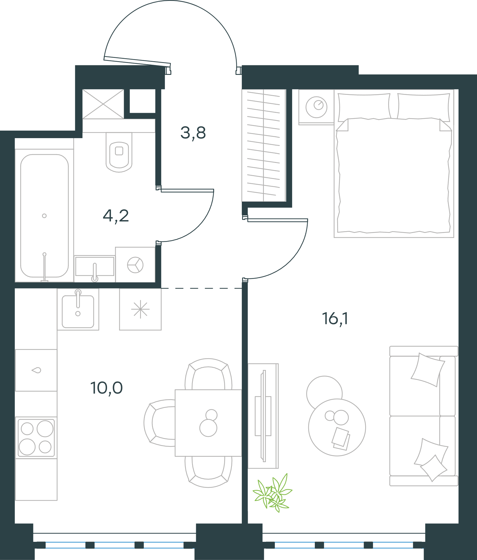Официальная схема Левел Южнопортовая, 34,1 м²