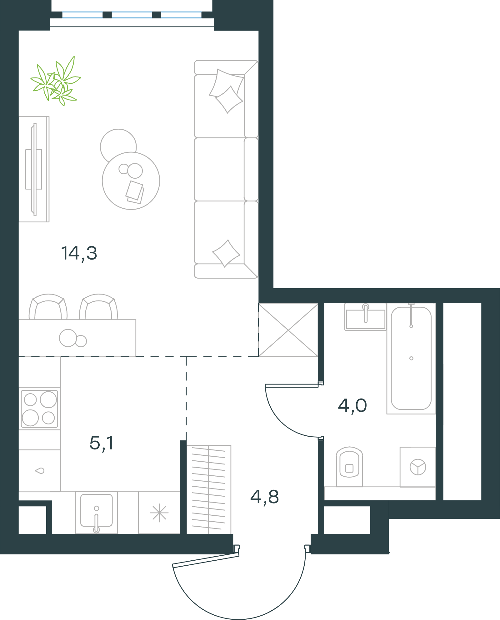 Официальная схема Левел Южнопортовая, 28,2 м²
