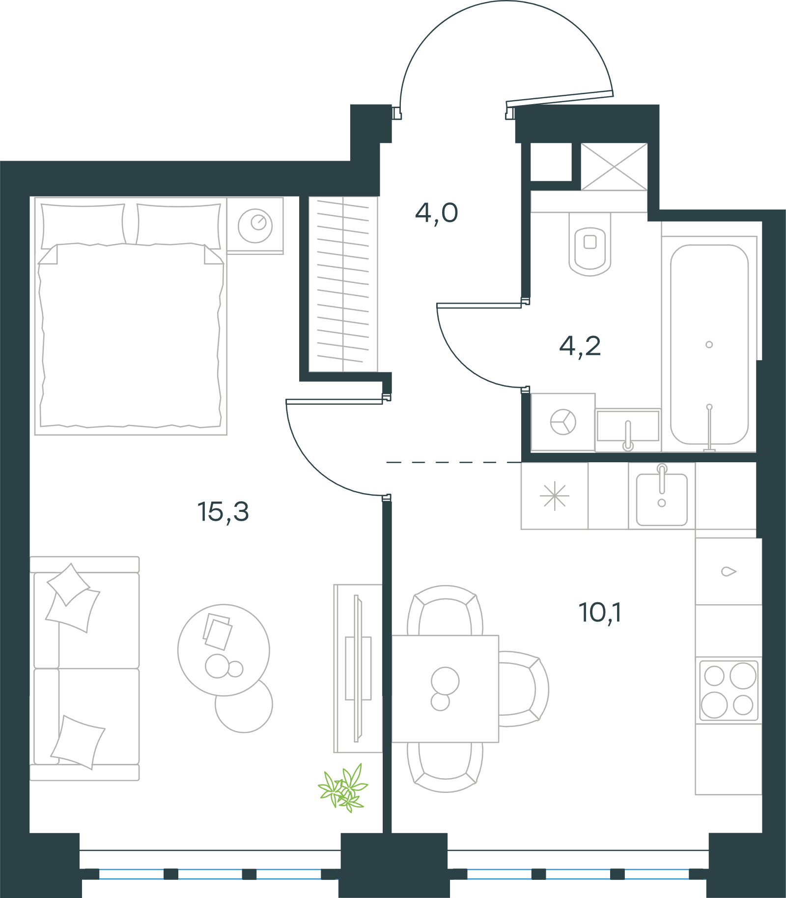 Официальная схема Левел Южнопортовая, 33,6 м²