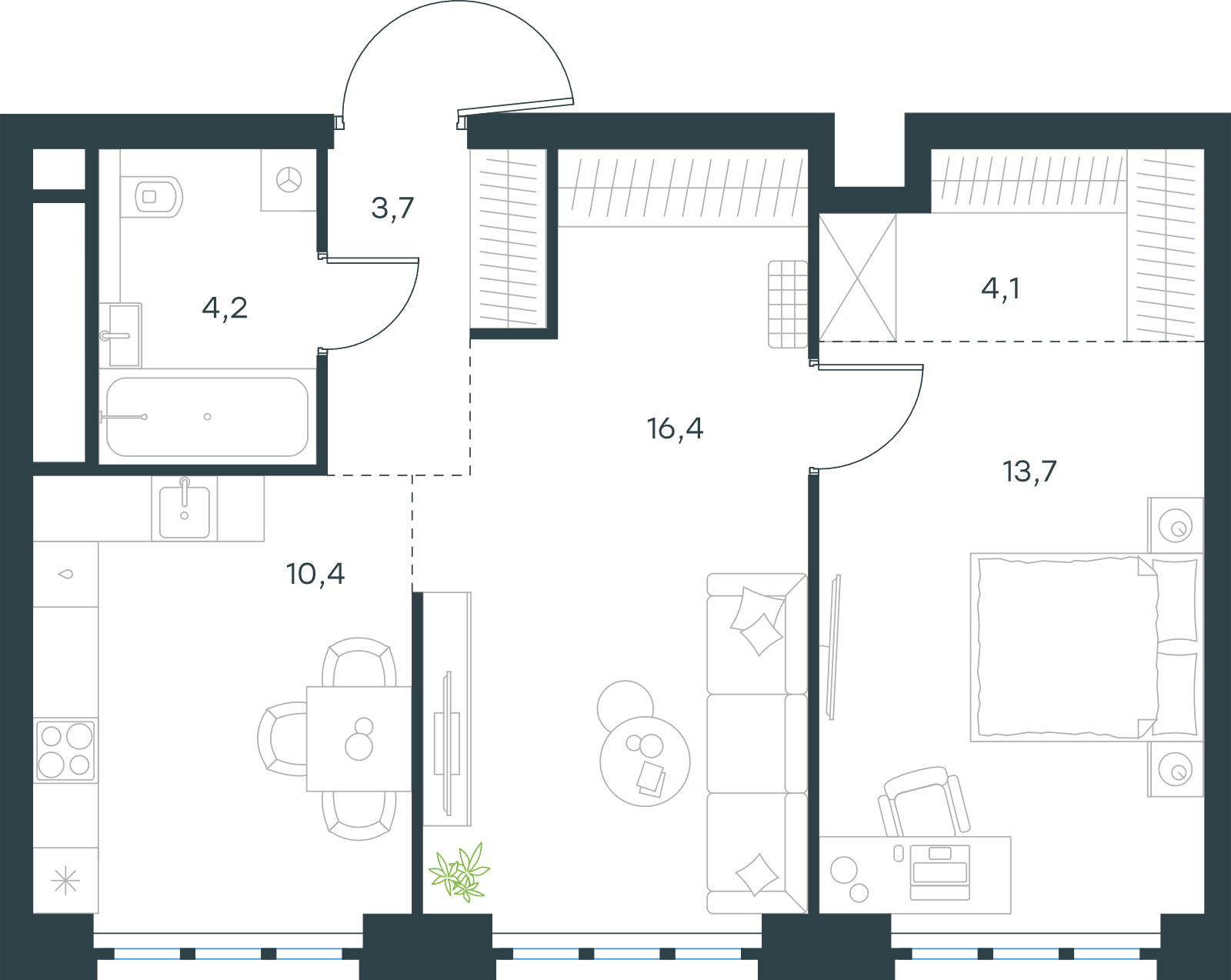 Официальная схема Левел Южнопортовая, 52,5 м²