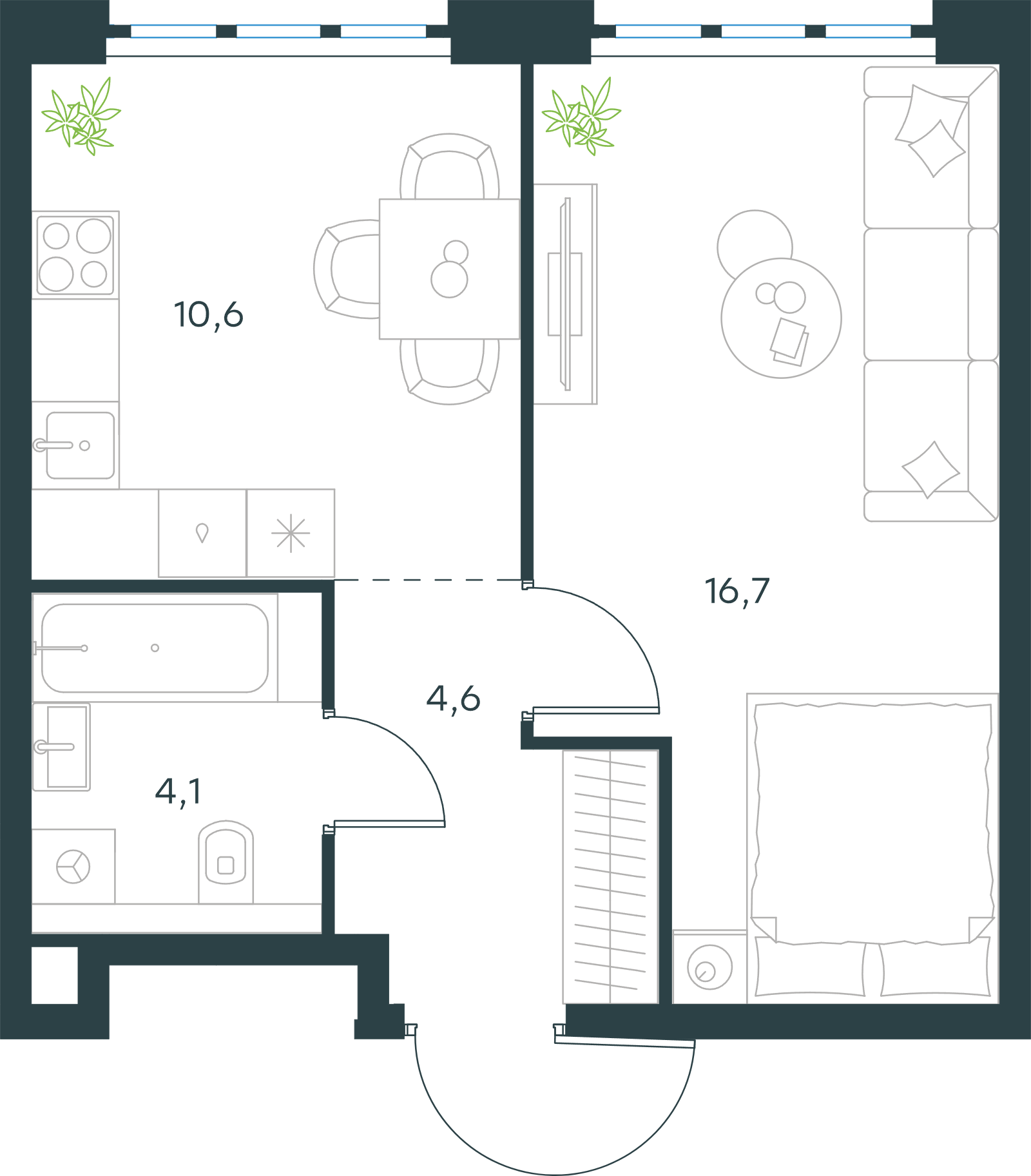 Официальная схема Левел Южнопортовая, 36 м²
