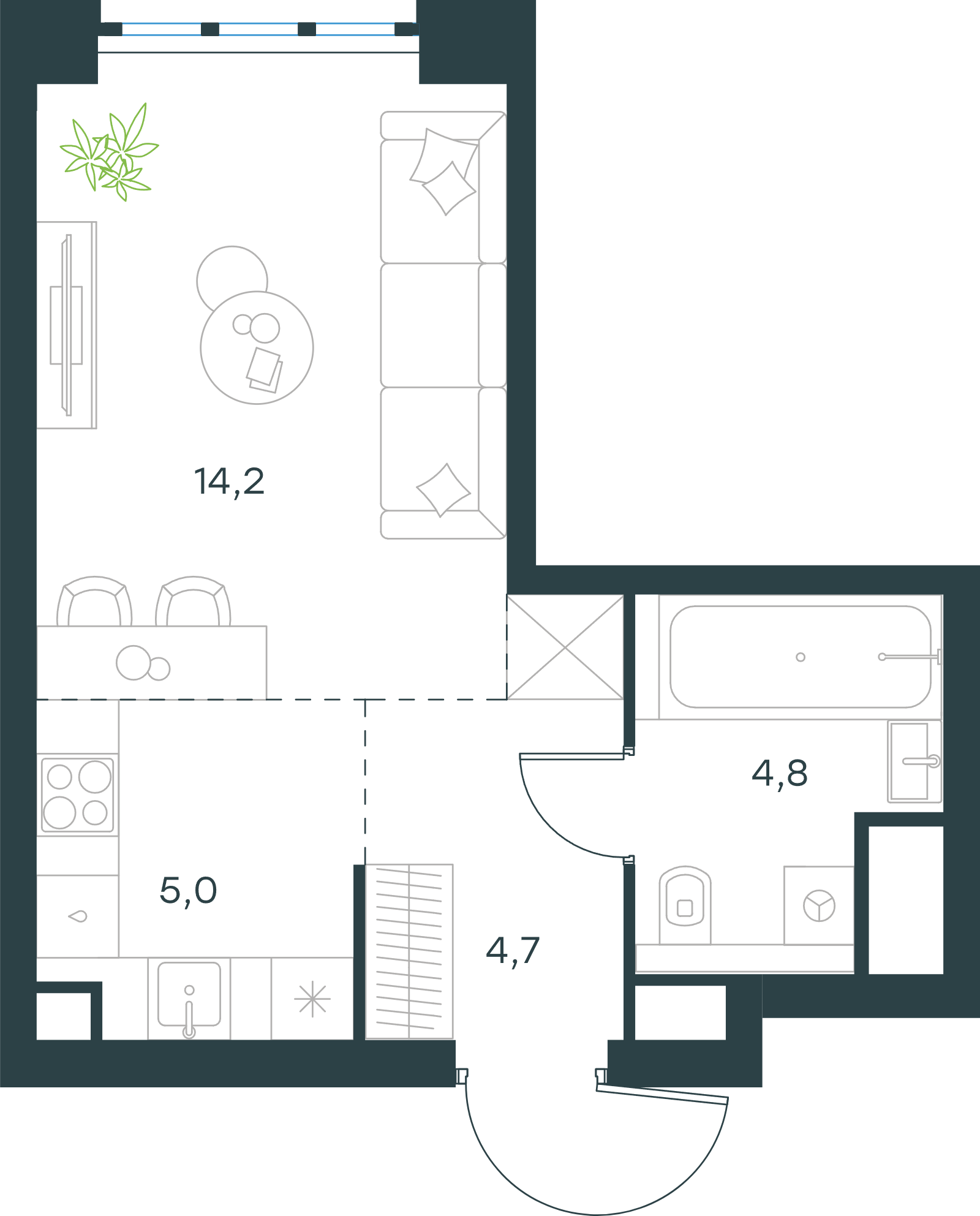 Официальная схема Левел Южнопортовая, 28,7 м²