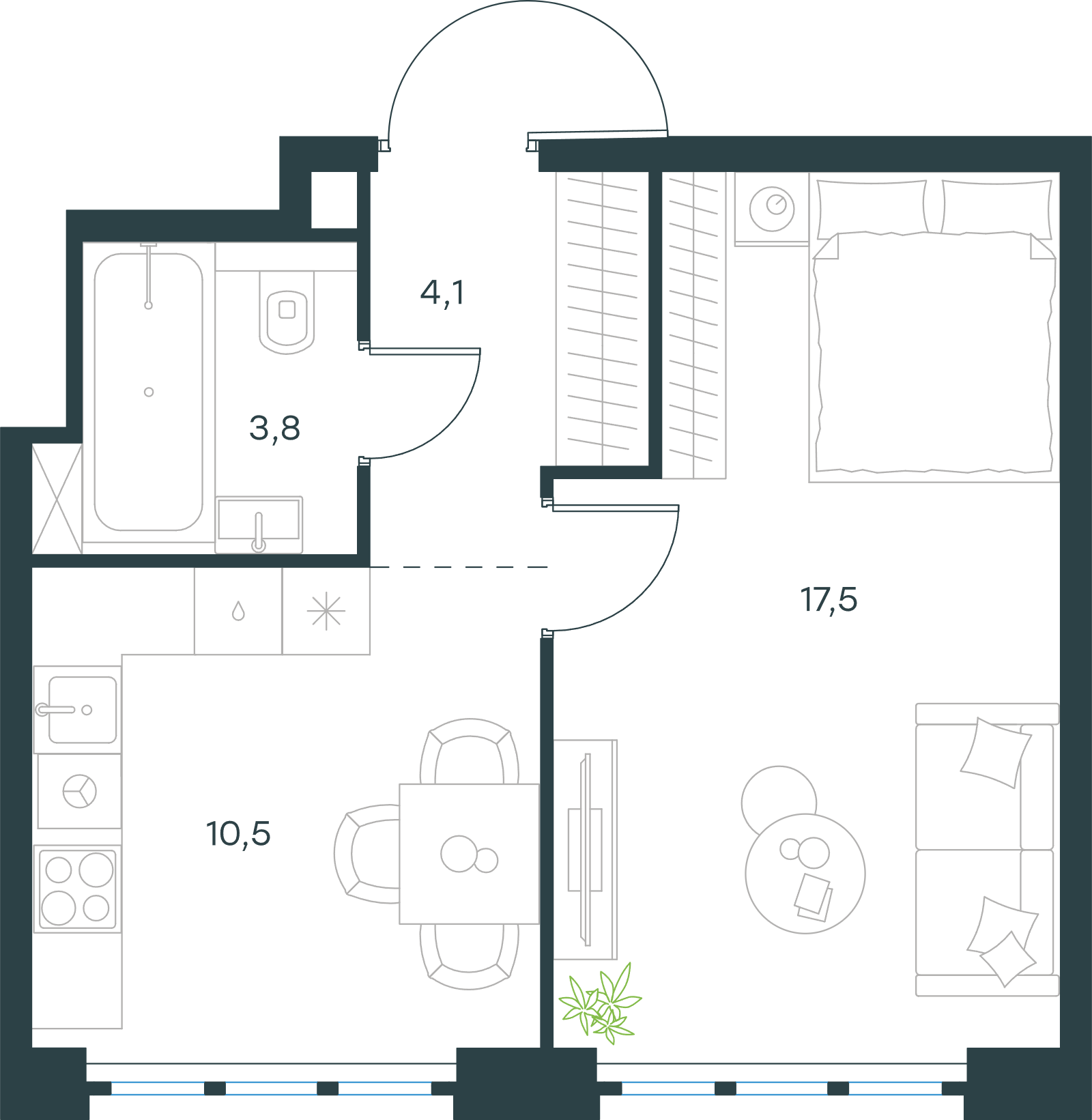 Официальная схема Левел Южнопортовая, 35,9 м²