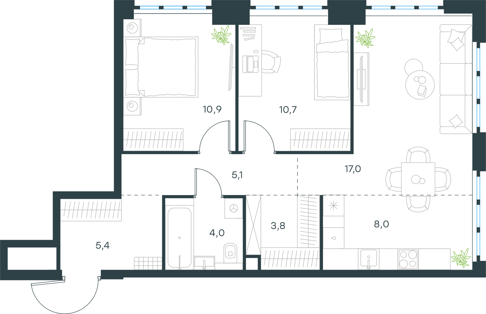 Официальная схема Левел Южнопортовая, 64,9 м²