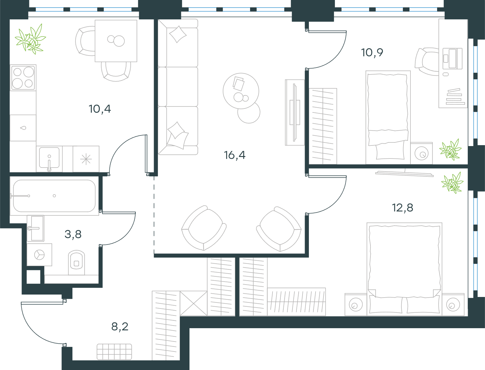 Официальная схема Левел Южнопортовая, 62,5 м²