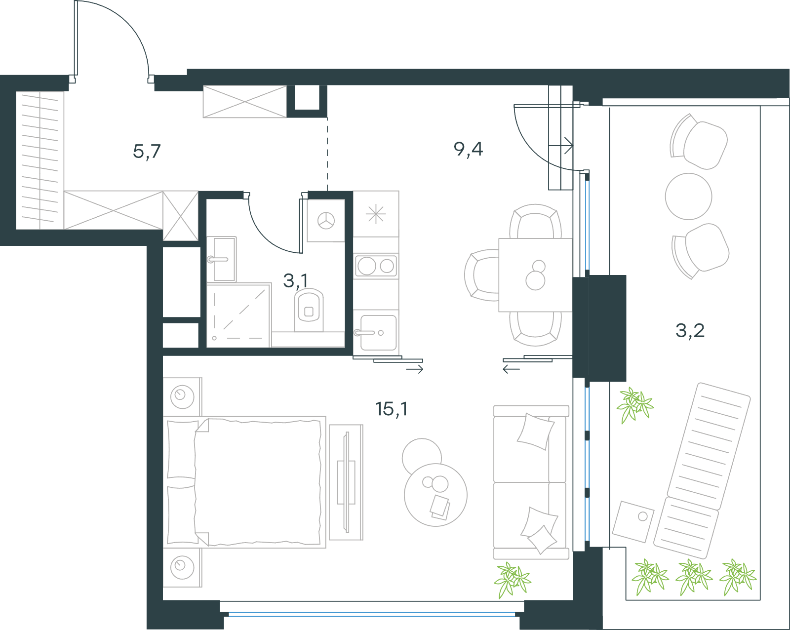 Официальная схема Левел Южнопортовая, 36,5 м²