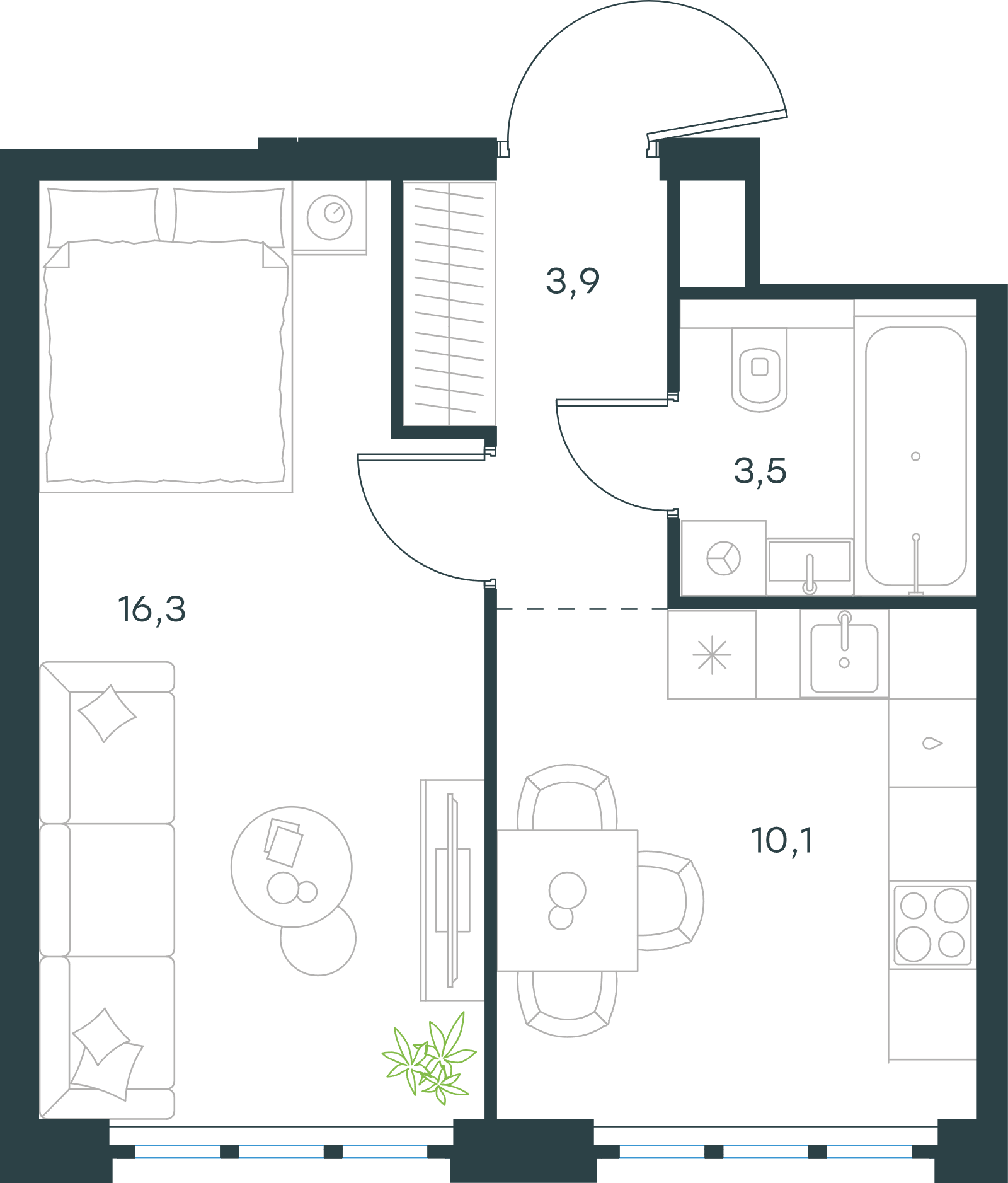 Официальная схема Левел Южнопортовая, 33,8 м²