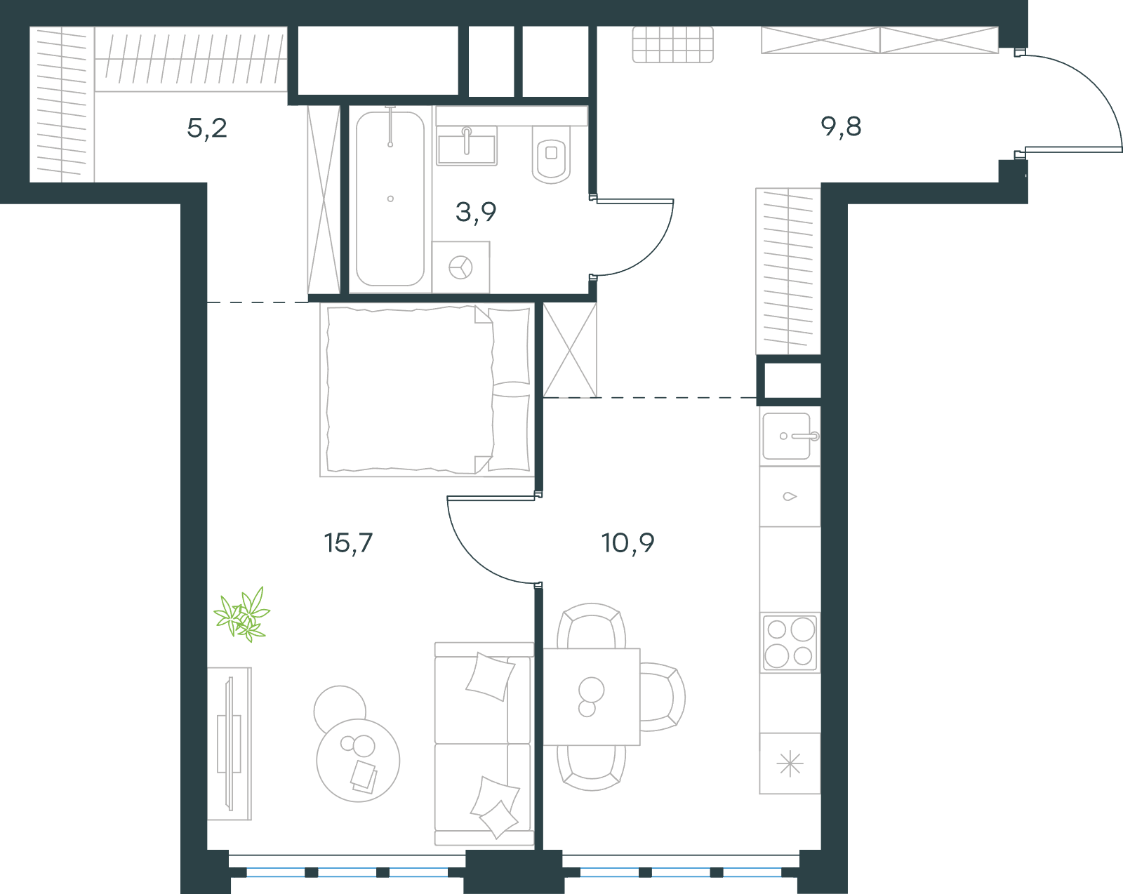 Официальная схема Левел Южнопортовая, 45,5 м²