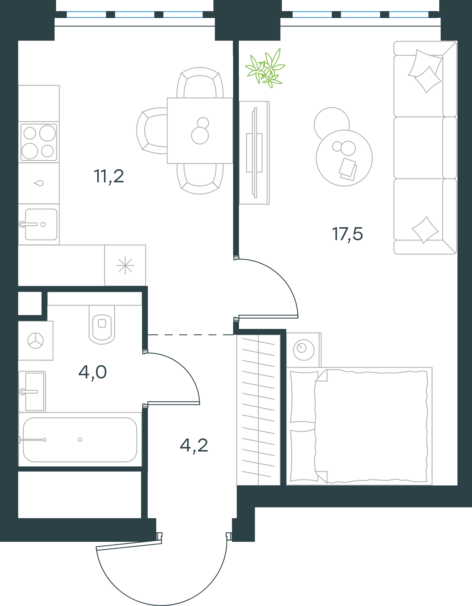 Официальная схема Левел Южнопортовая, 36,9 м²