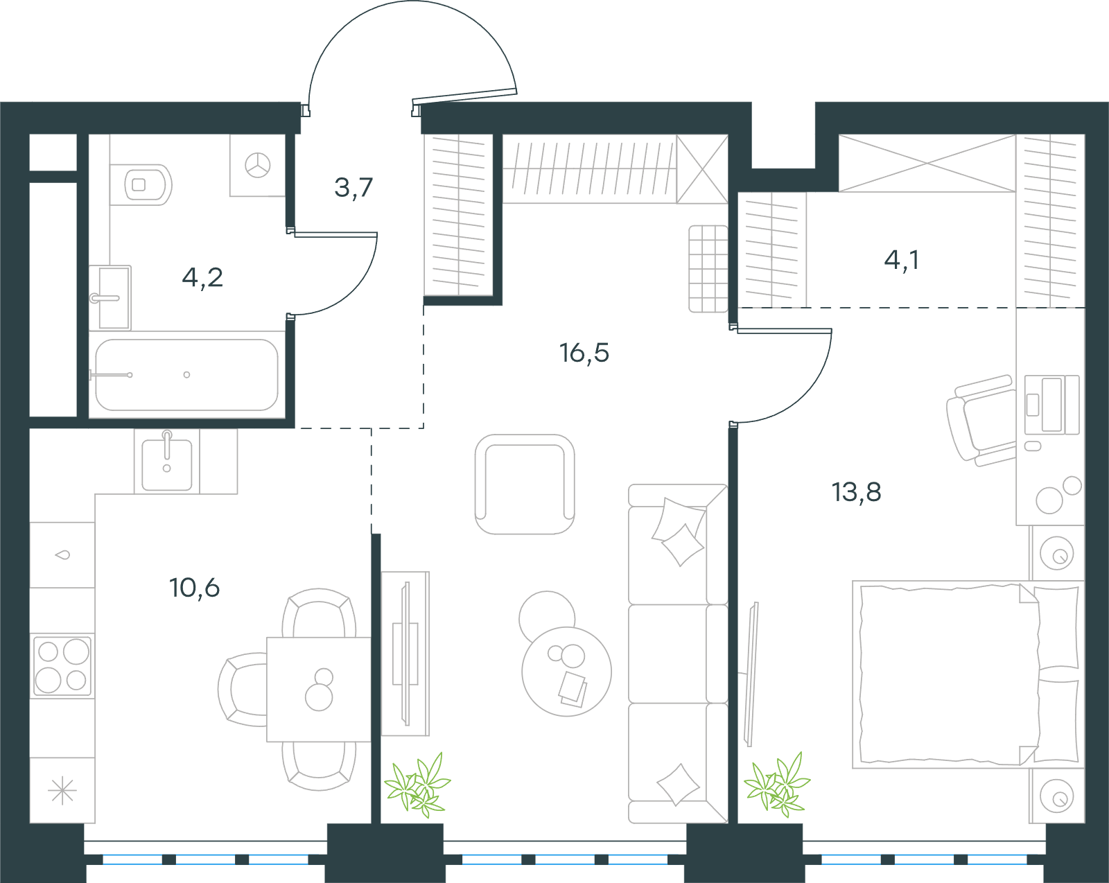 Официальная схема Левел Южнопортовая, 52,9 м²