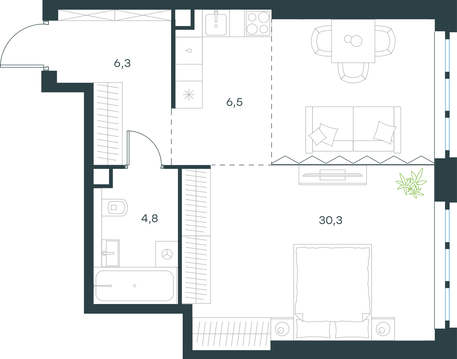 Официальная схема Левел Южнопортовая, 47,9 м²