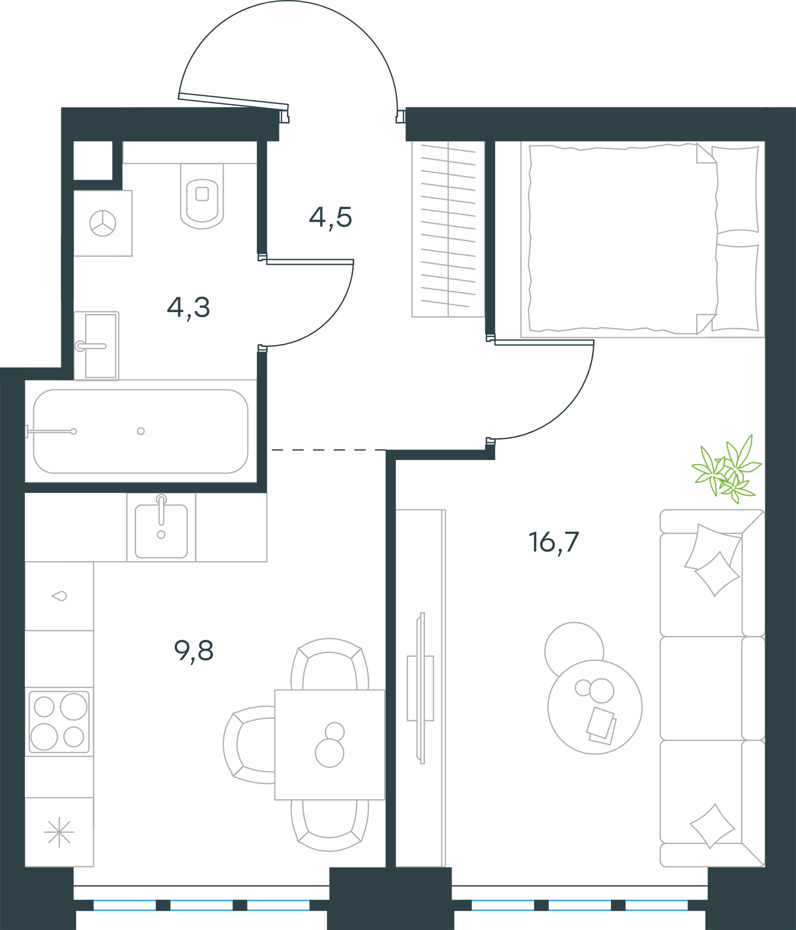 Официальная схема Левел Южнопортовая, 35,3 м²