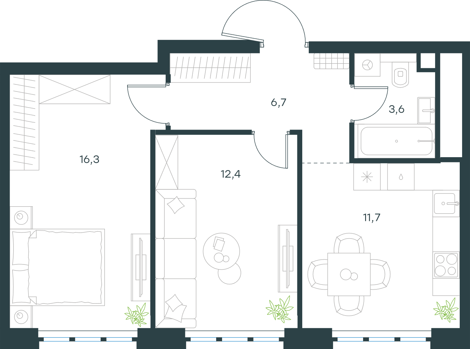 Официальная схема Левел Южнопортовая, 50,7 м²