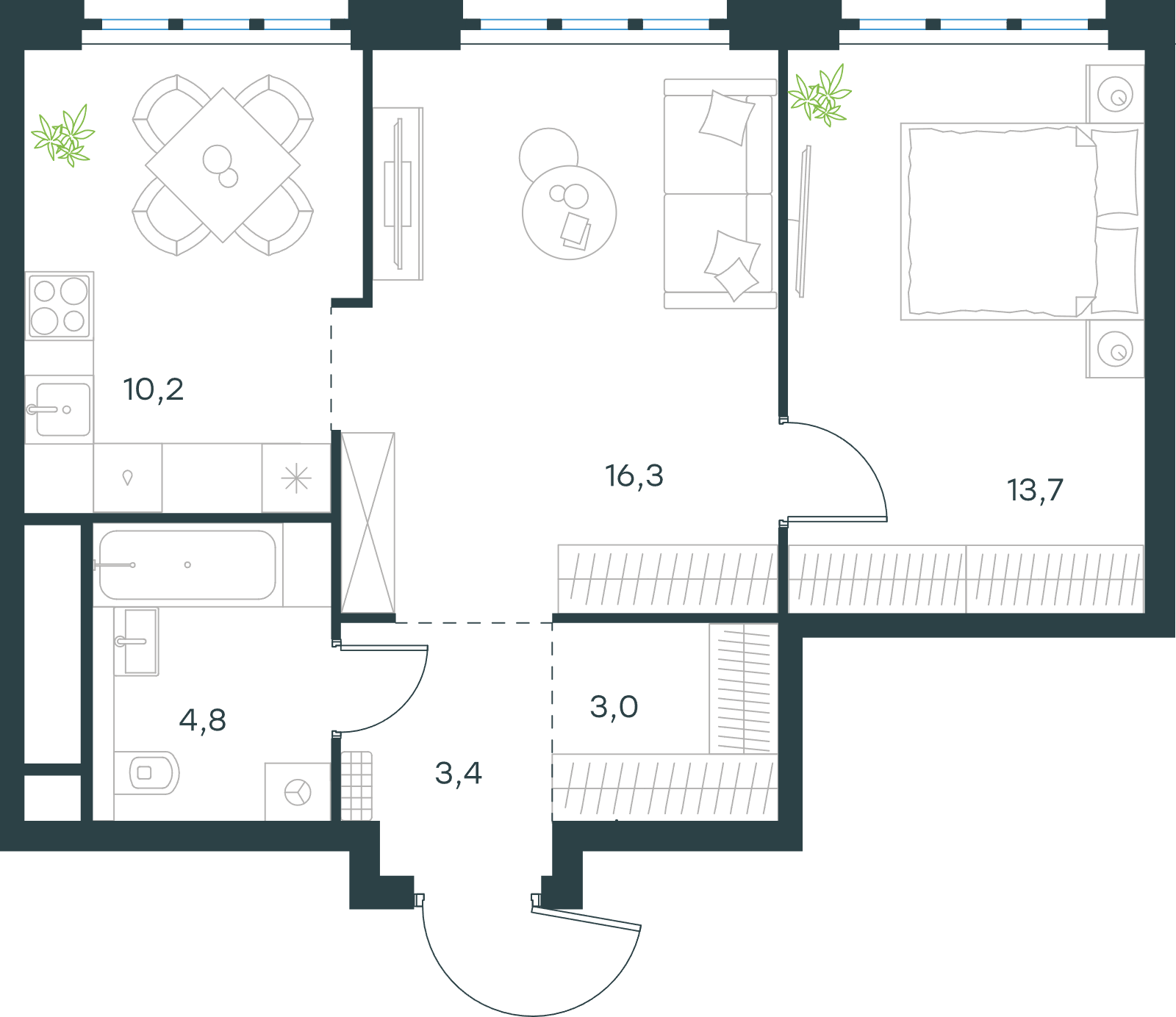Официальная схема Левел Южнопортовая, 51,4 м²