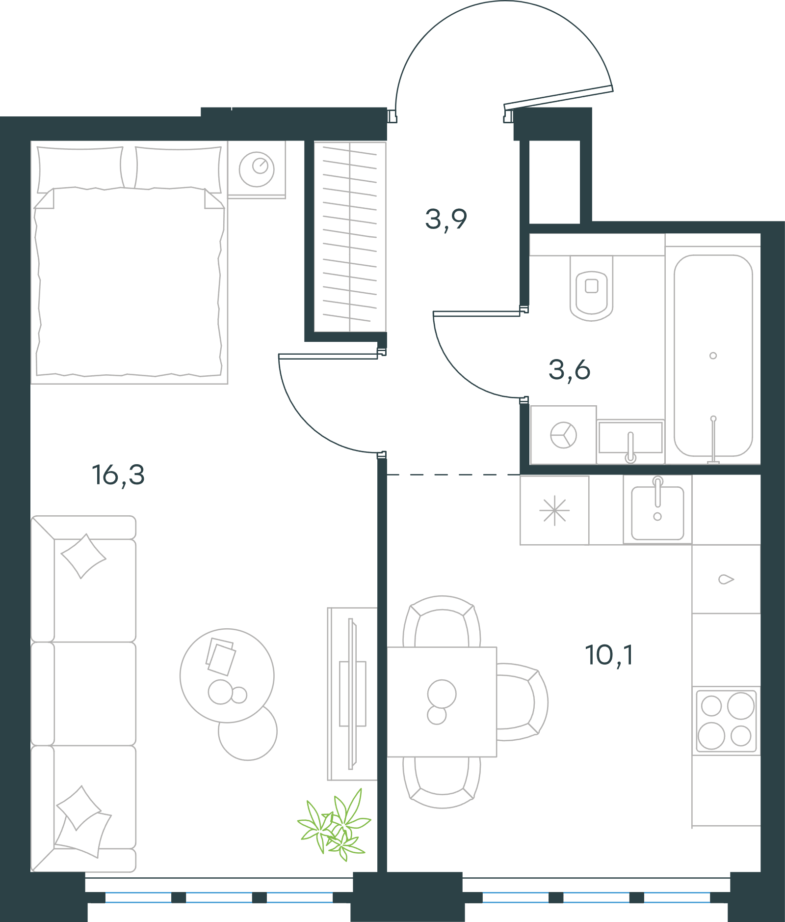 Официальная схема Левел Южнопортовая, 33,9 м²