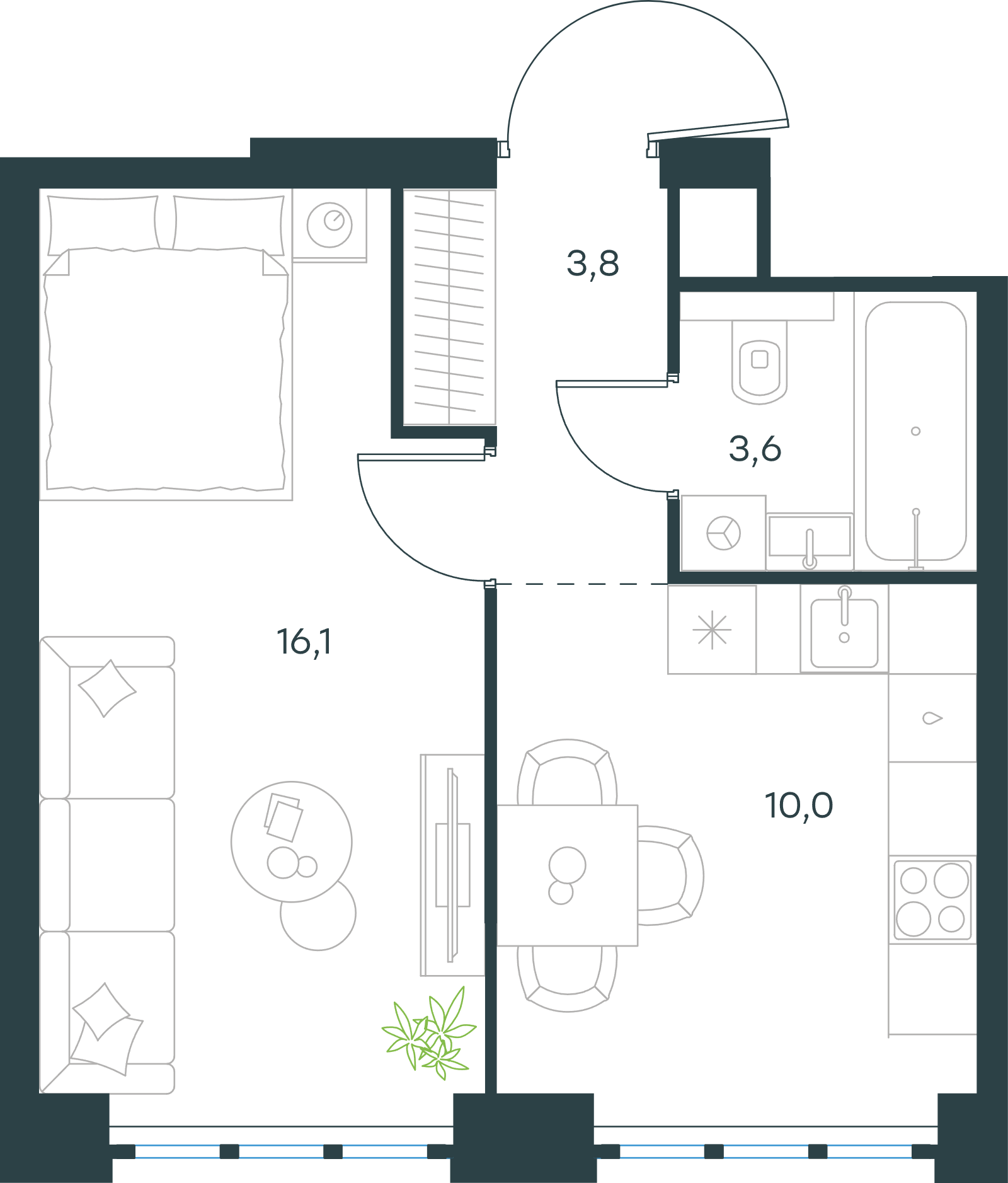 Официальная схема Левел Южнопортовая, 33,5 м²