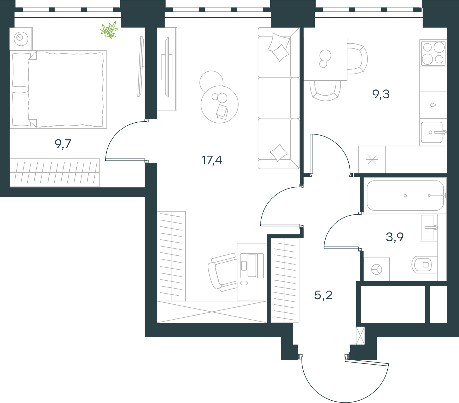 Официальная схема Левел Южнопортовая, 45,5 м²