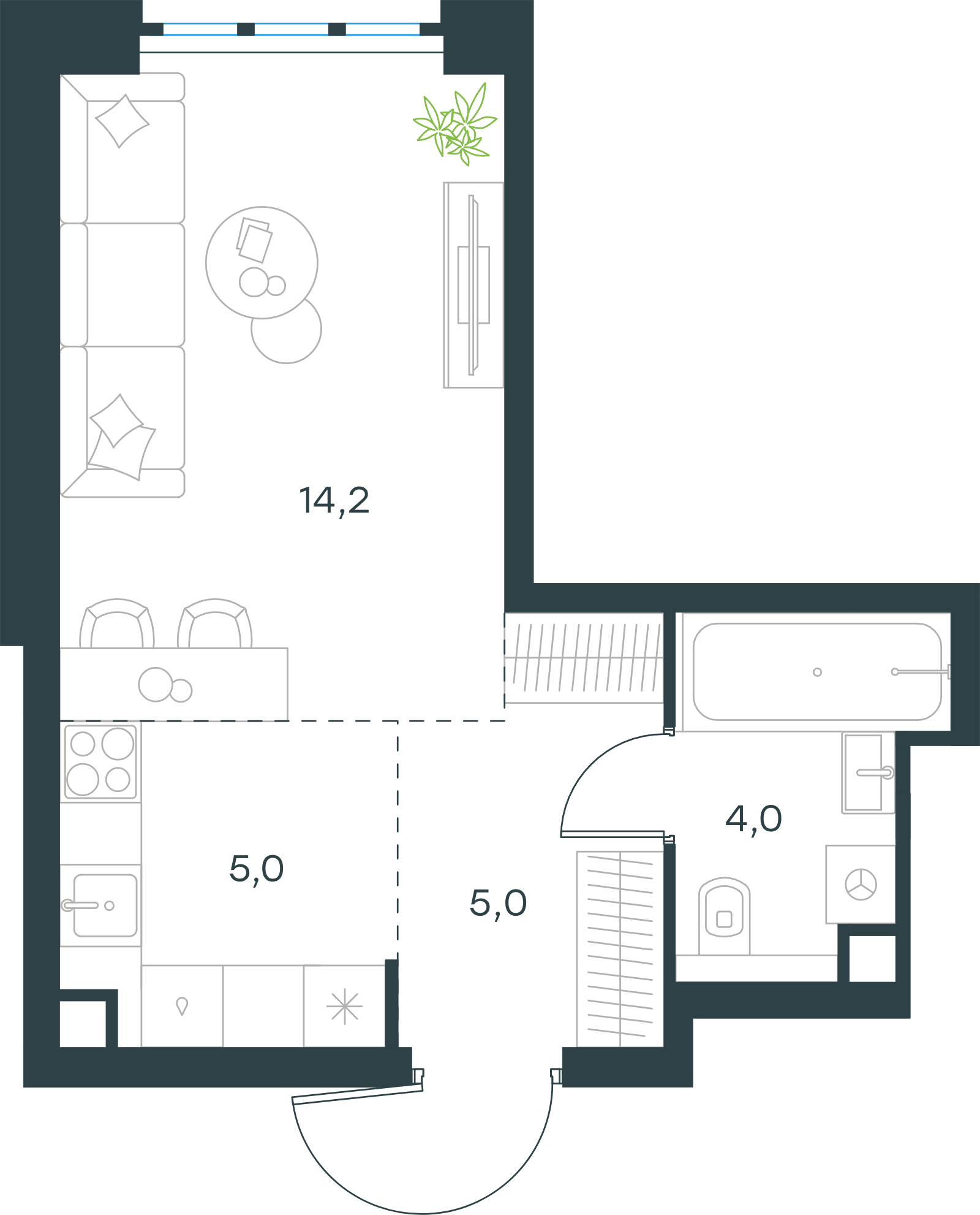 Официальная схема Левел Южнопортовая, 28,2 м²