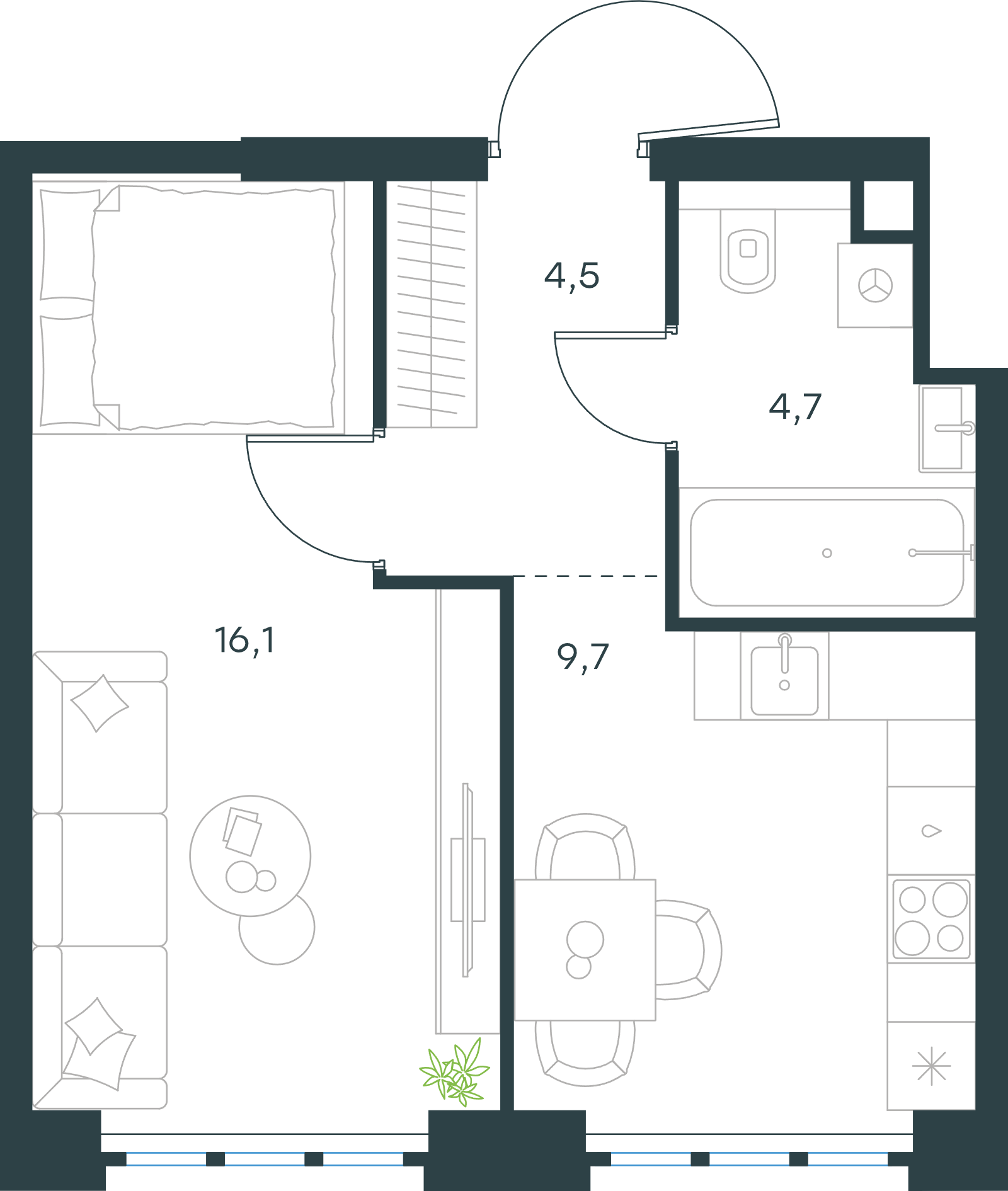 Официальная схема Левел Южнопортовая, 35 м²