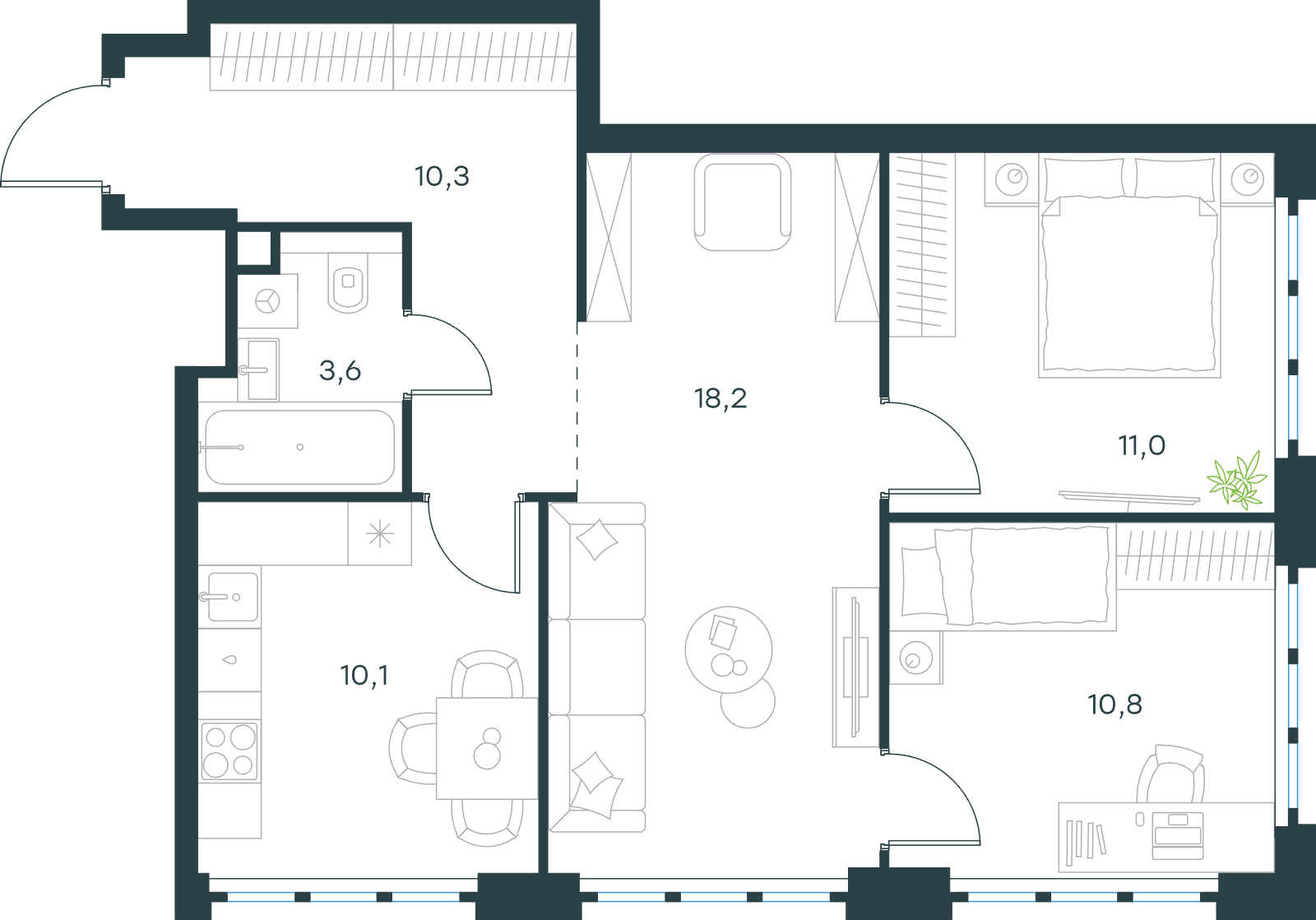 Официальная схема Левел Южнопортовая, 64 м²