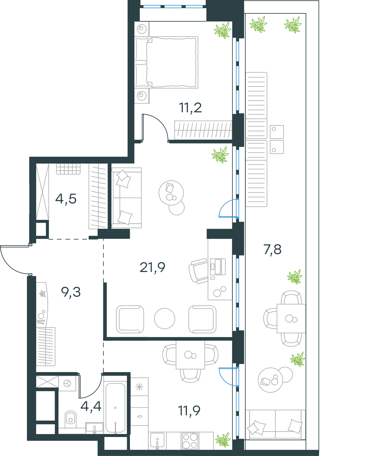 Официальная схема Левел Южнопортовая, 71,4 м²