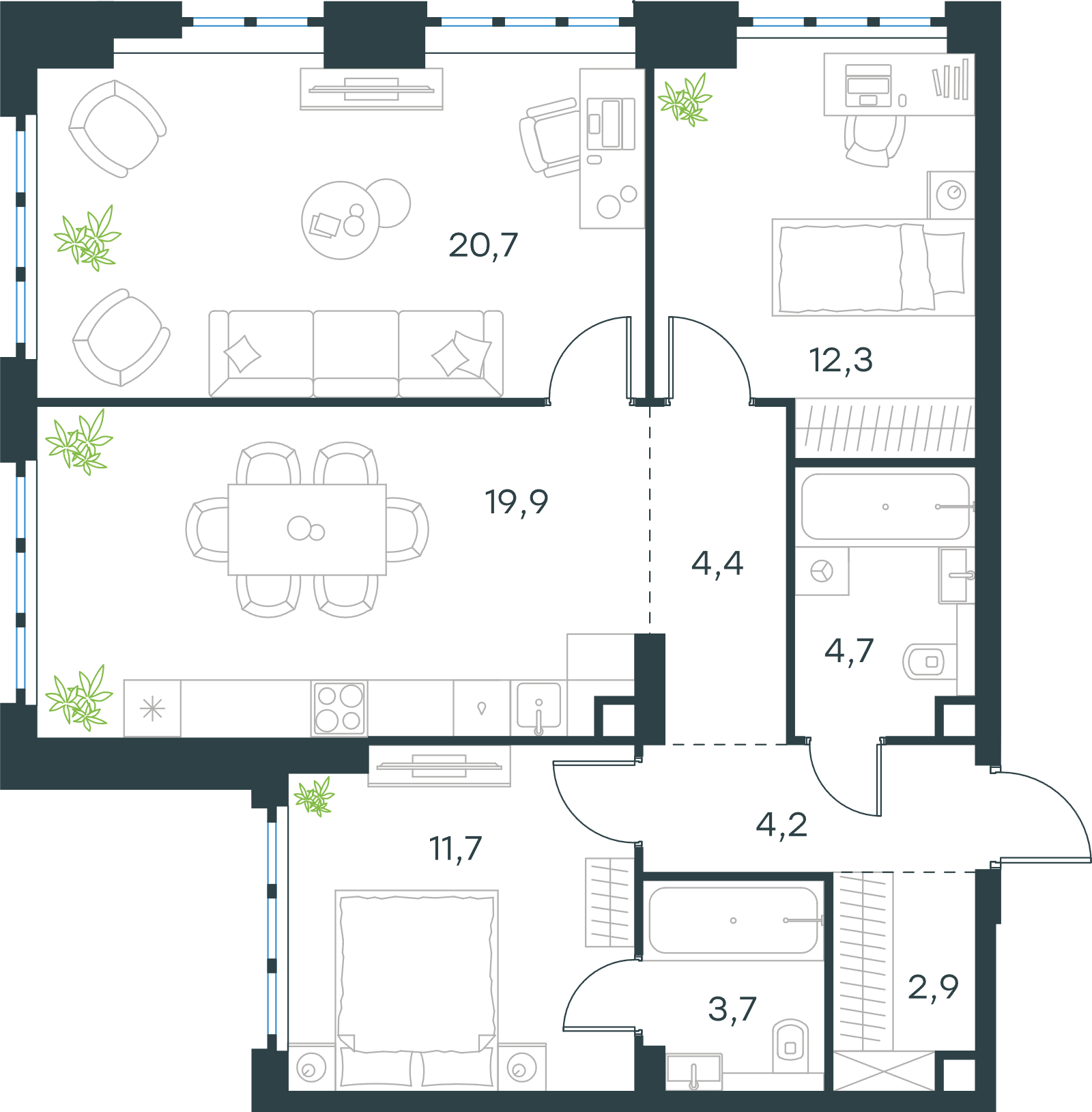 Официальная схема Левел Южнопортовая, 84,5 м²