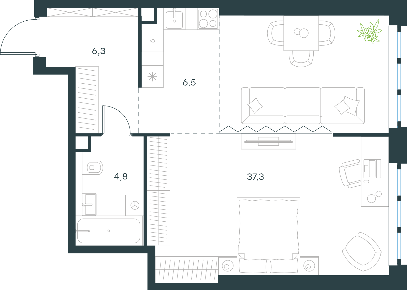 Официальная схема Левел Южнопортовая, 54,9 м²